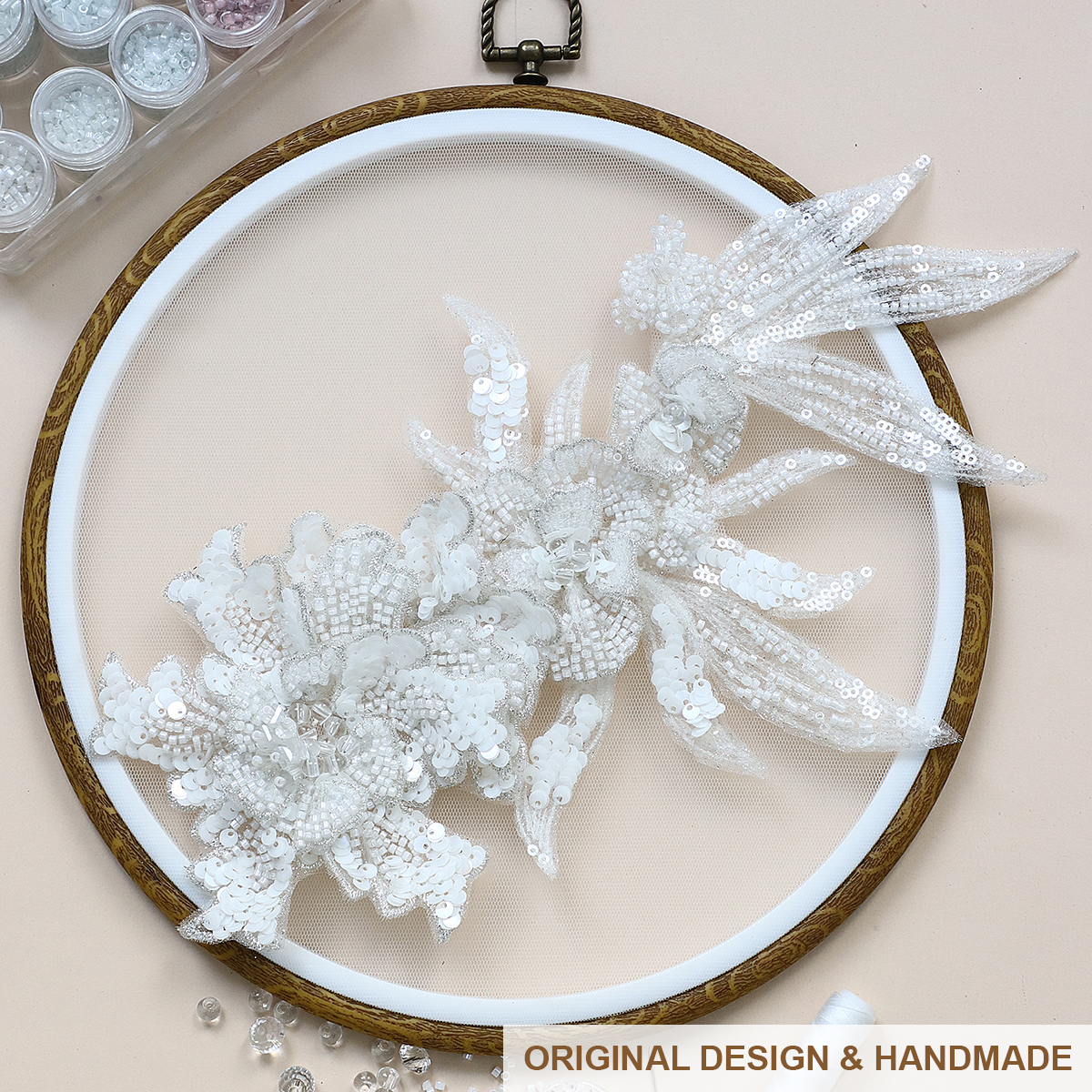 Yanzi Handmade 3d Flower Sequin Beads Applique for Dress Clothing Accessories (YZLQ016）