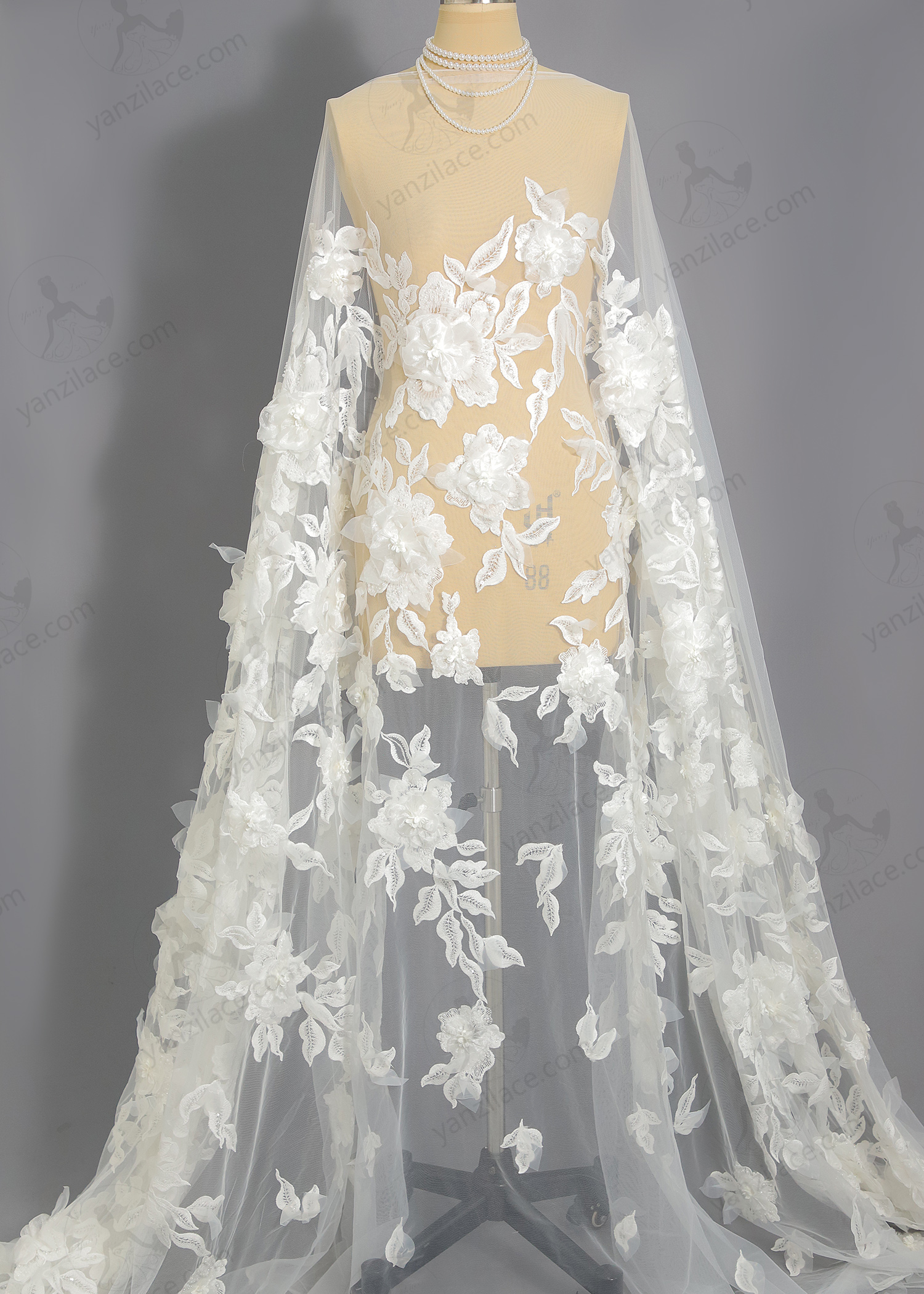 Yanzi 3D floral embroidered lace with beaded sequin  (YZ3DX014)