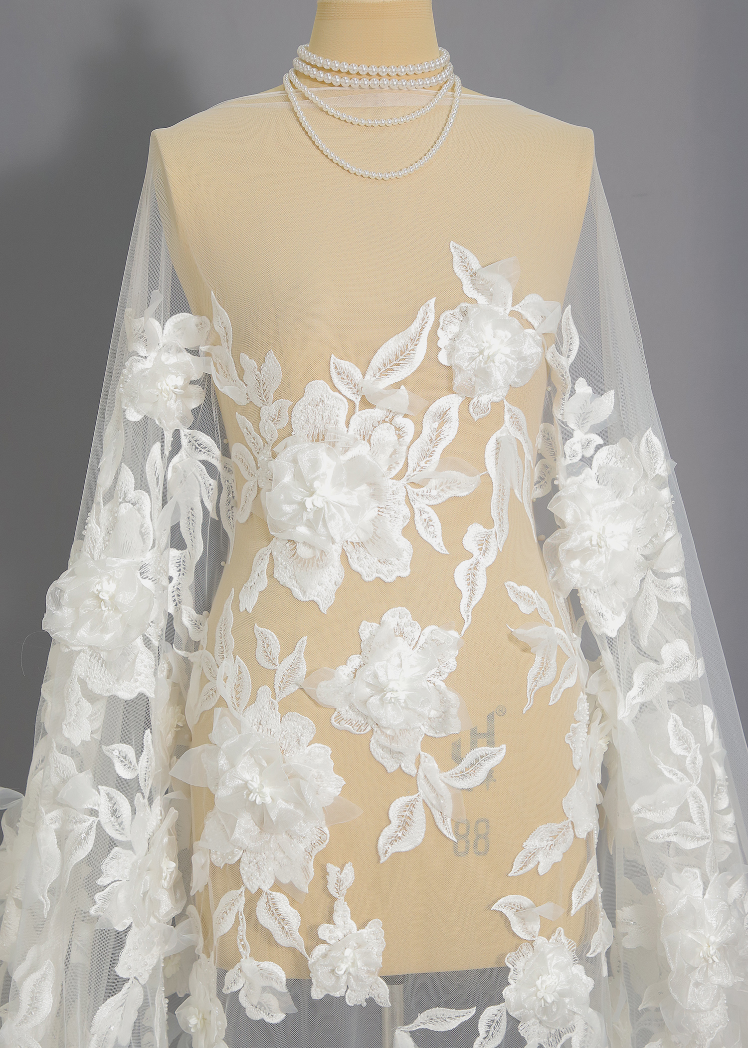 Yanzi 3D floral embroidered lace with beaded sequin  (YZ3DX014)