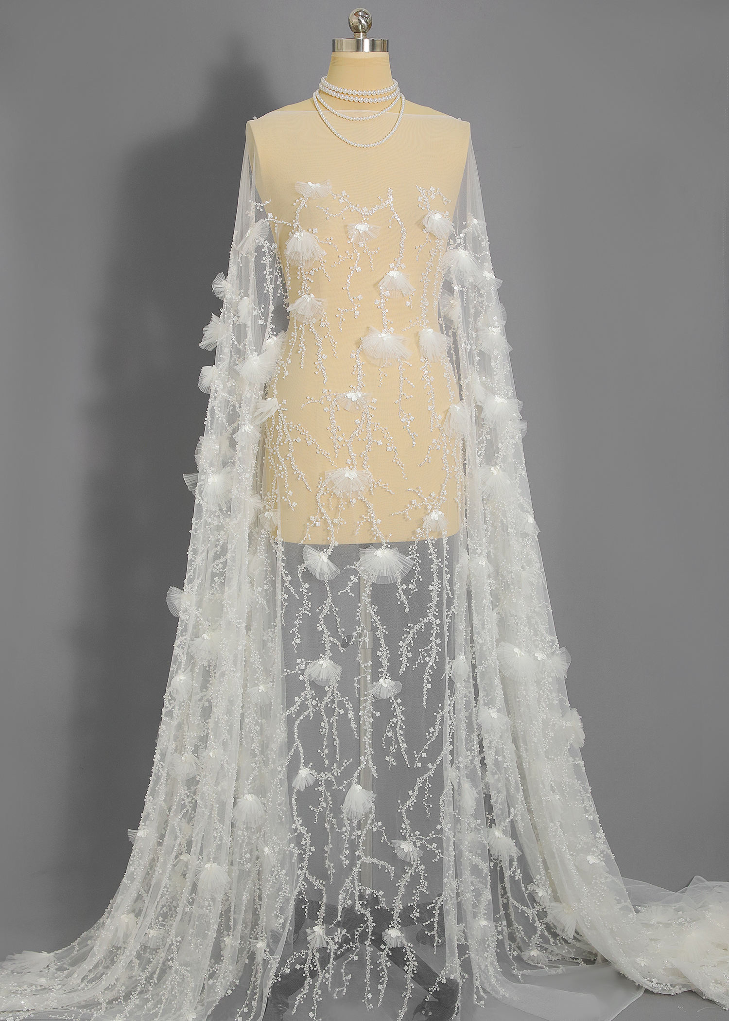 Yanzi 3D floral embroidered lace with beaded sequin  (YZ3D019)