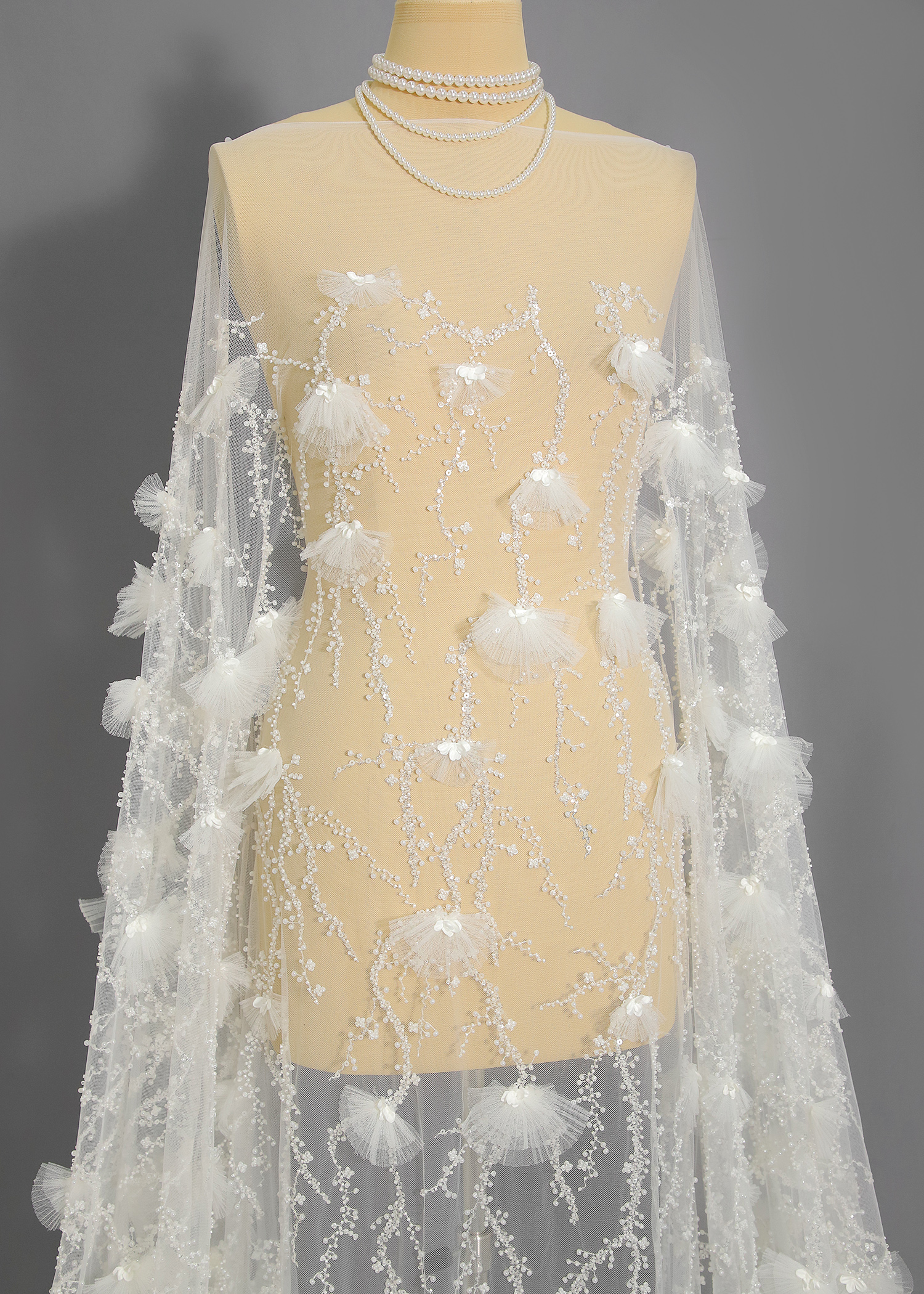 Yanzi 3D floral embroidered lace with beaded sequin  (YZ3D019)