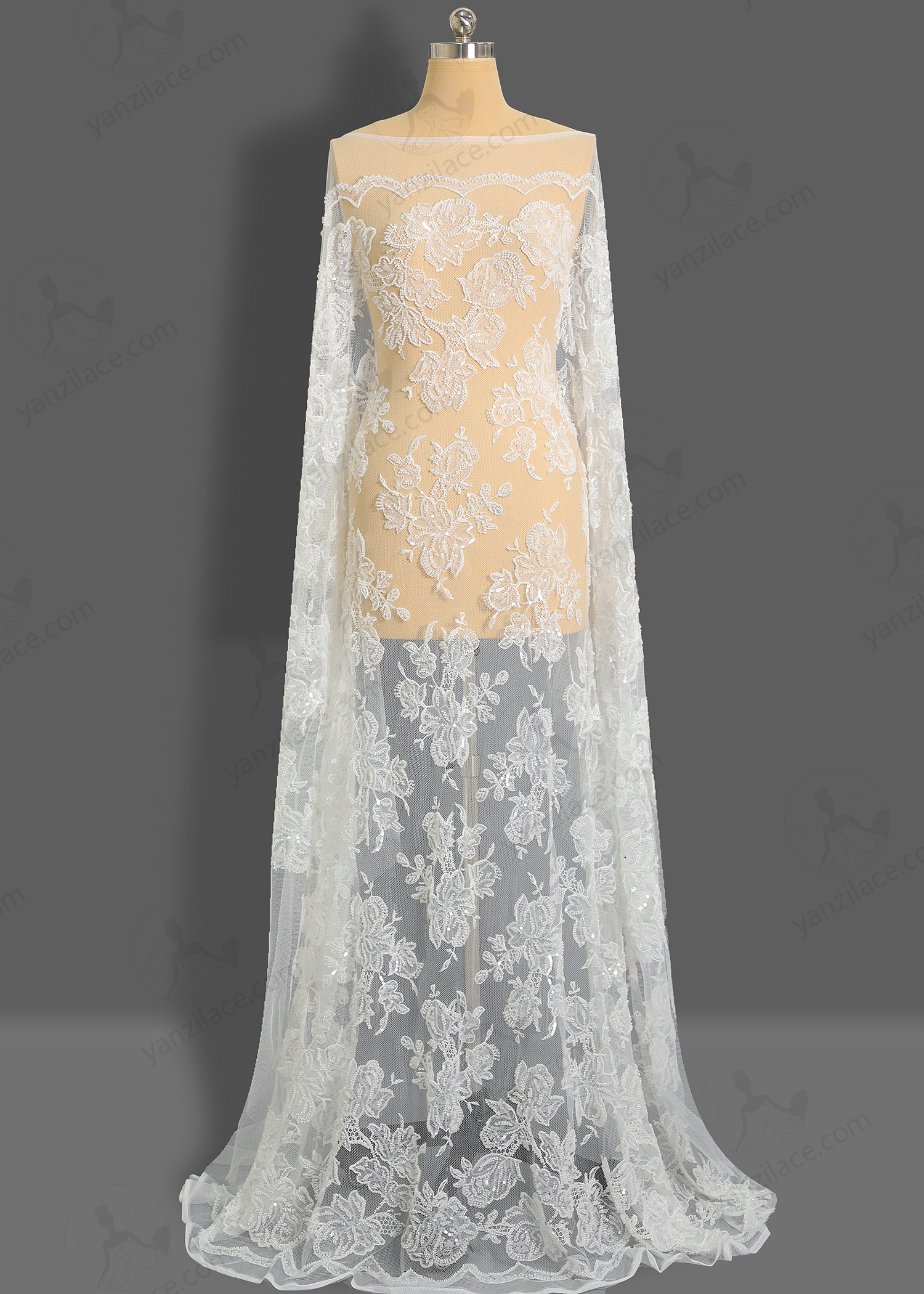 Yanzi bridal fabric luxury embroidery beads sequins lace (YZZX1041)