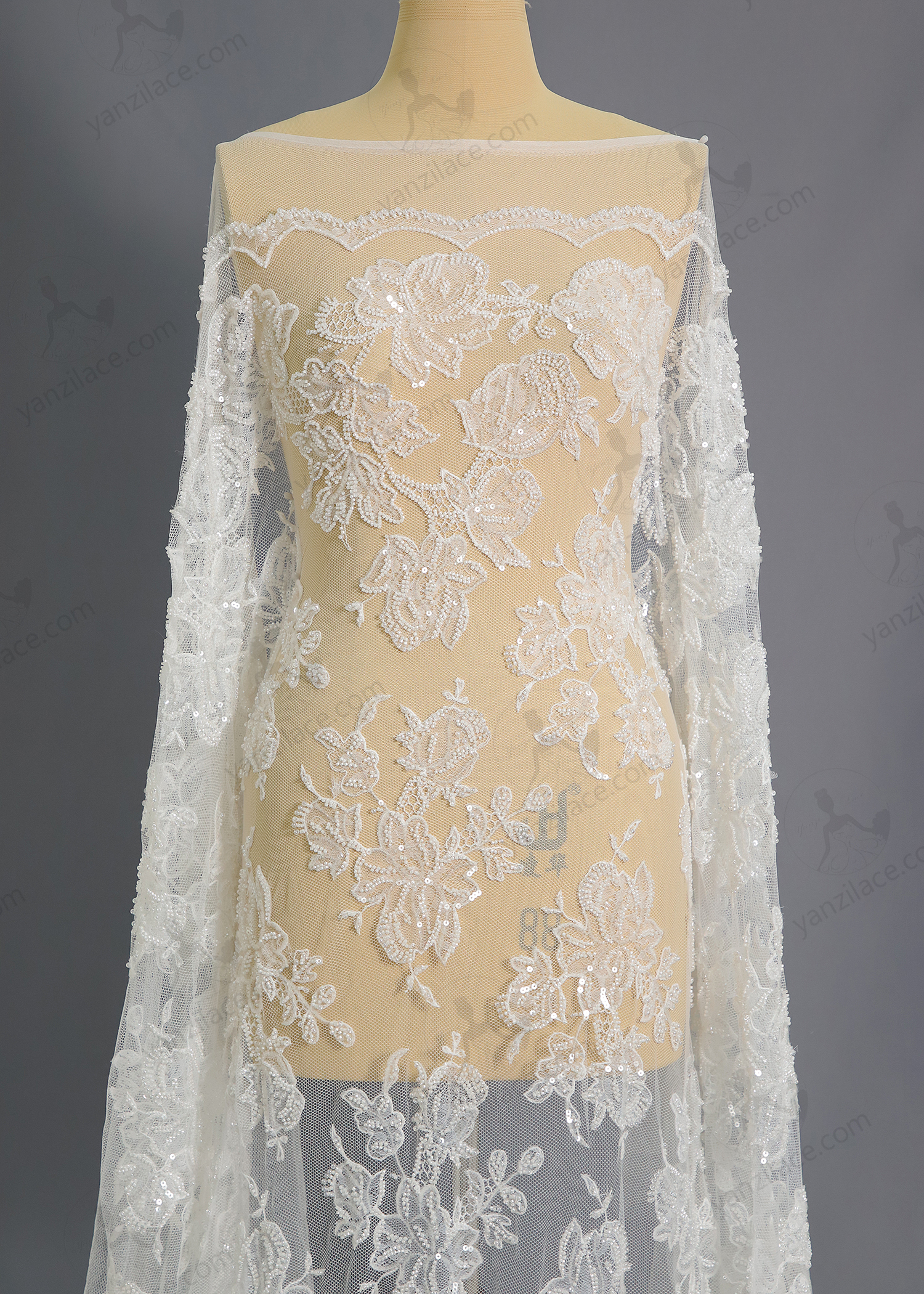 Yanzi bridal fabric luxury embroidery beads sequins lace (YZZX1041)