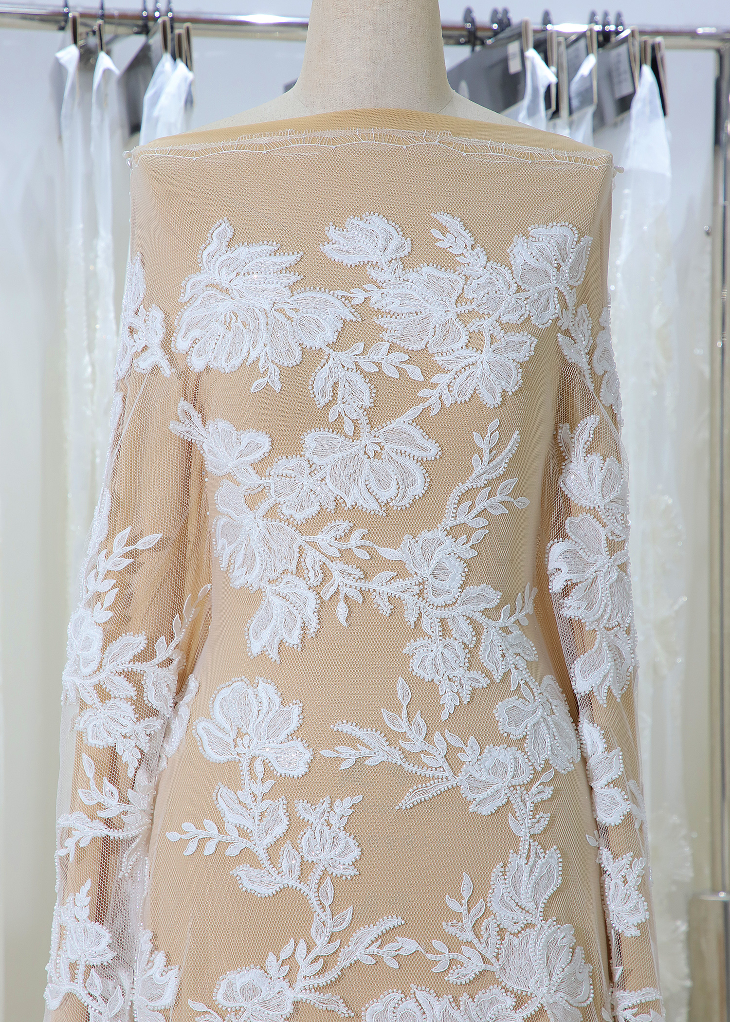 Yanzi corded bead embroidered lace with sequin  (YZC014+L18385)