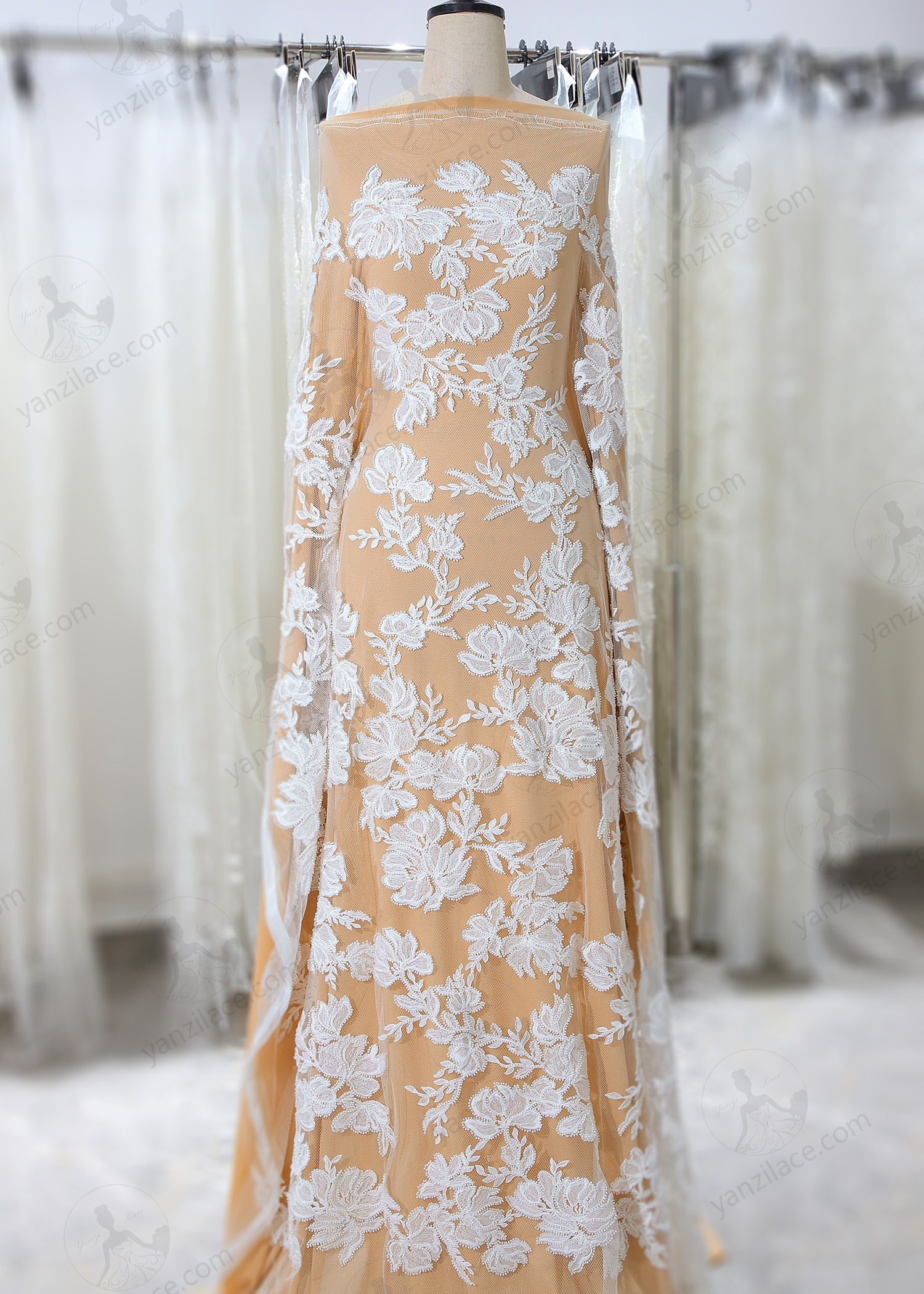 Yanzi corded bead embroidered lace with sequin  (YZC014+L18385)