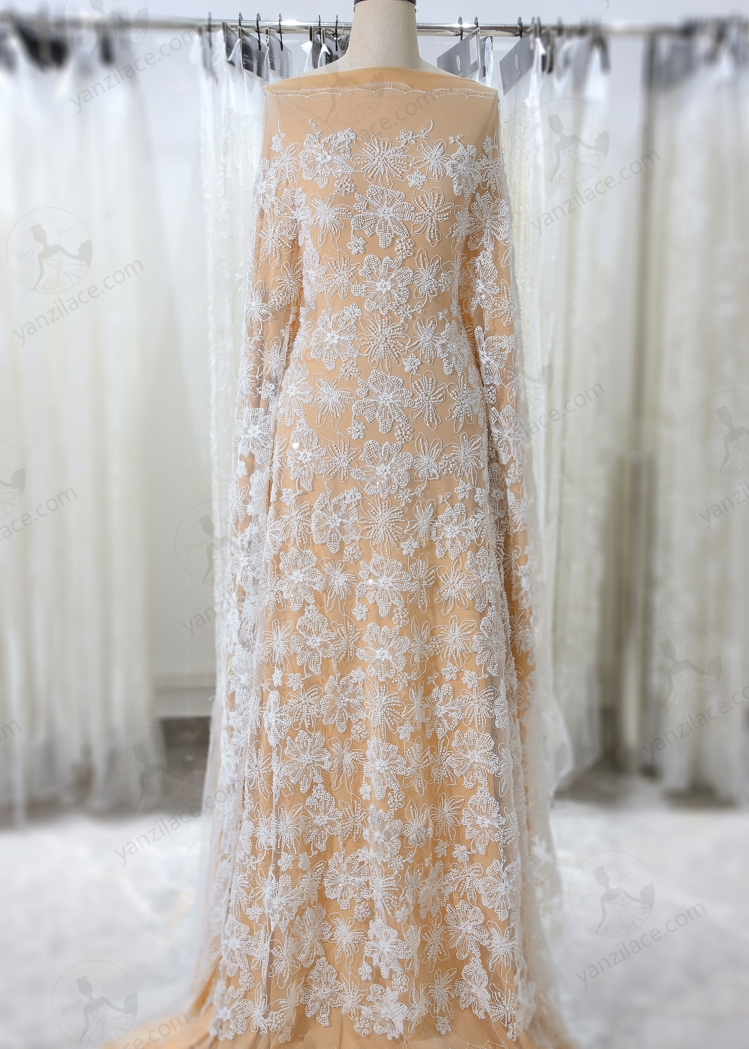 Yanzi corded bead embroidered lace with sequin  (YZC012+L18385)