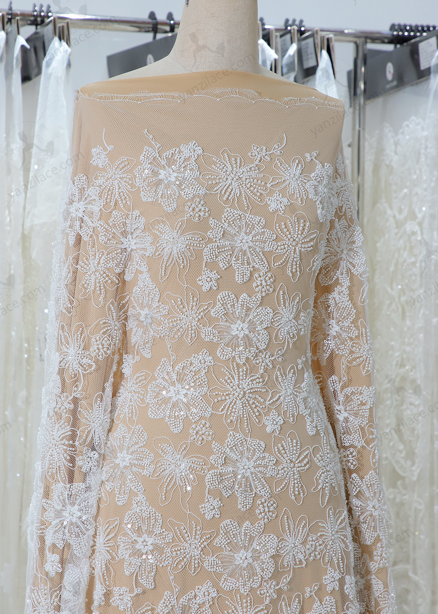 Yanzi corded bead embroidered lace with sequin  (YZC012+L18385)