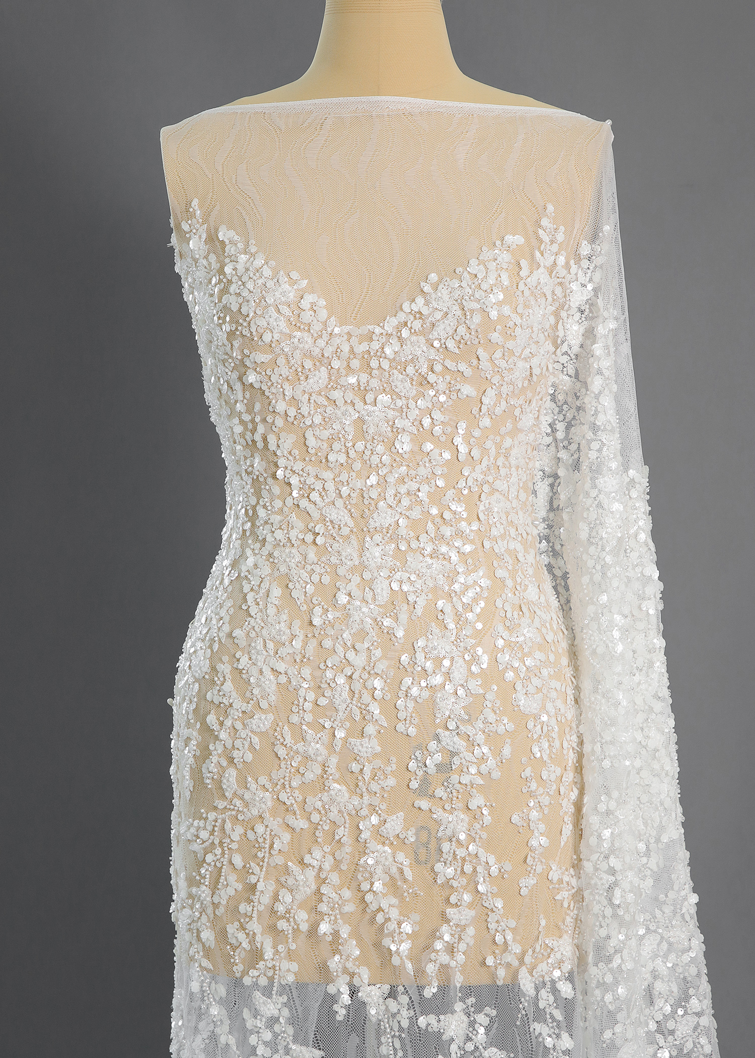 Yanzi bridal fabric luxury embroidery beads sequins lace (YZZX1015-1)