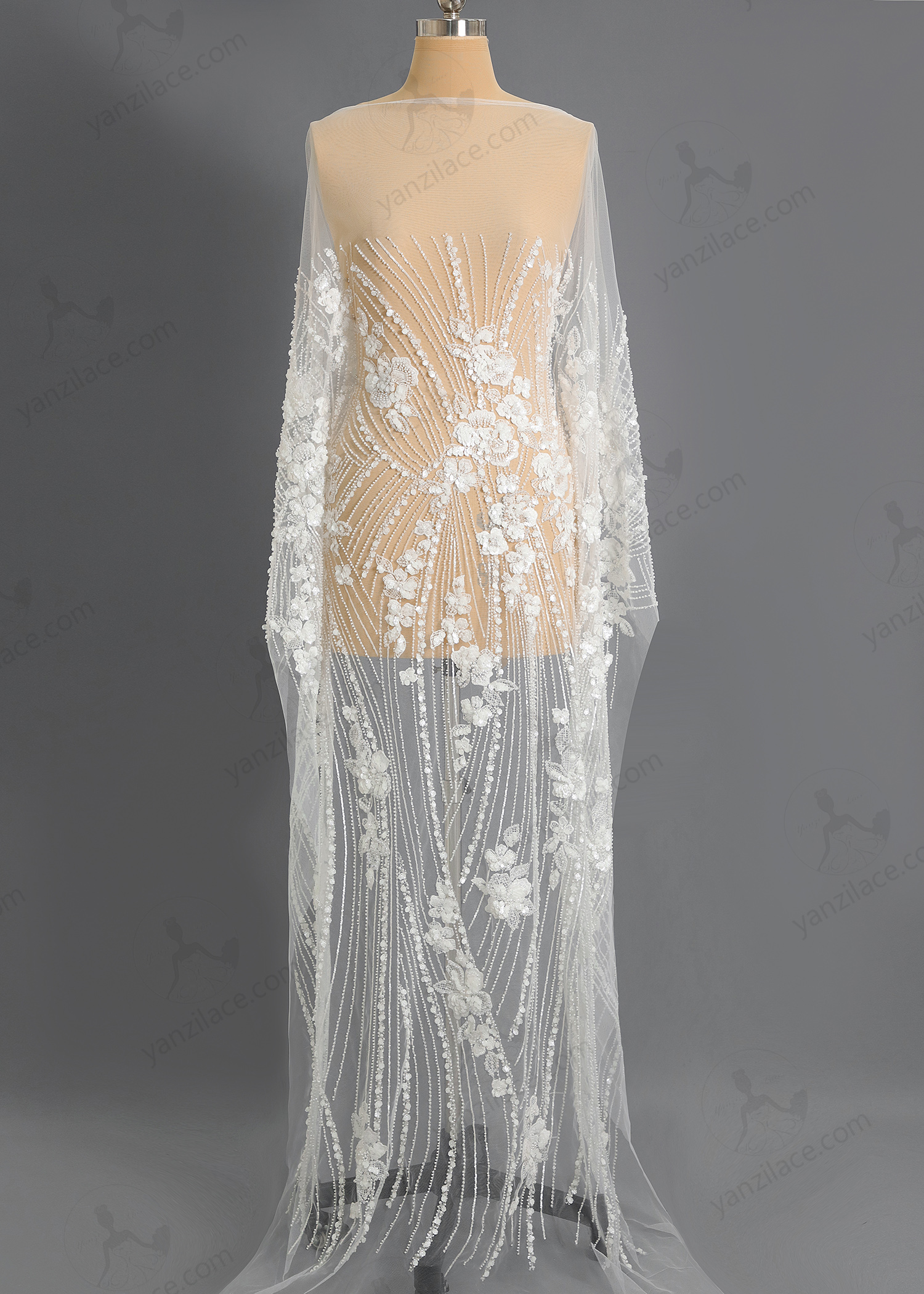 Yanzi bridal fabric luxury embroidery beads sequins lace (YZZX1045)