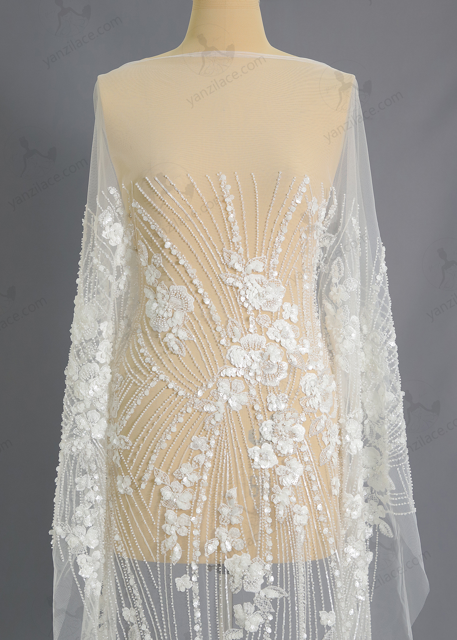 Yanzi bridal fabric luxury embroidery beads sequins lace (YZZX1045)