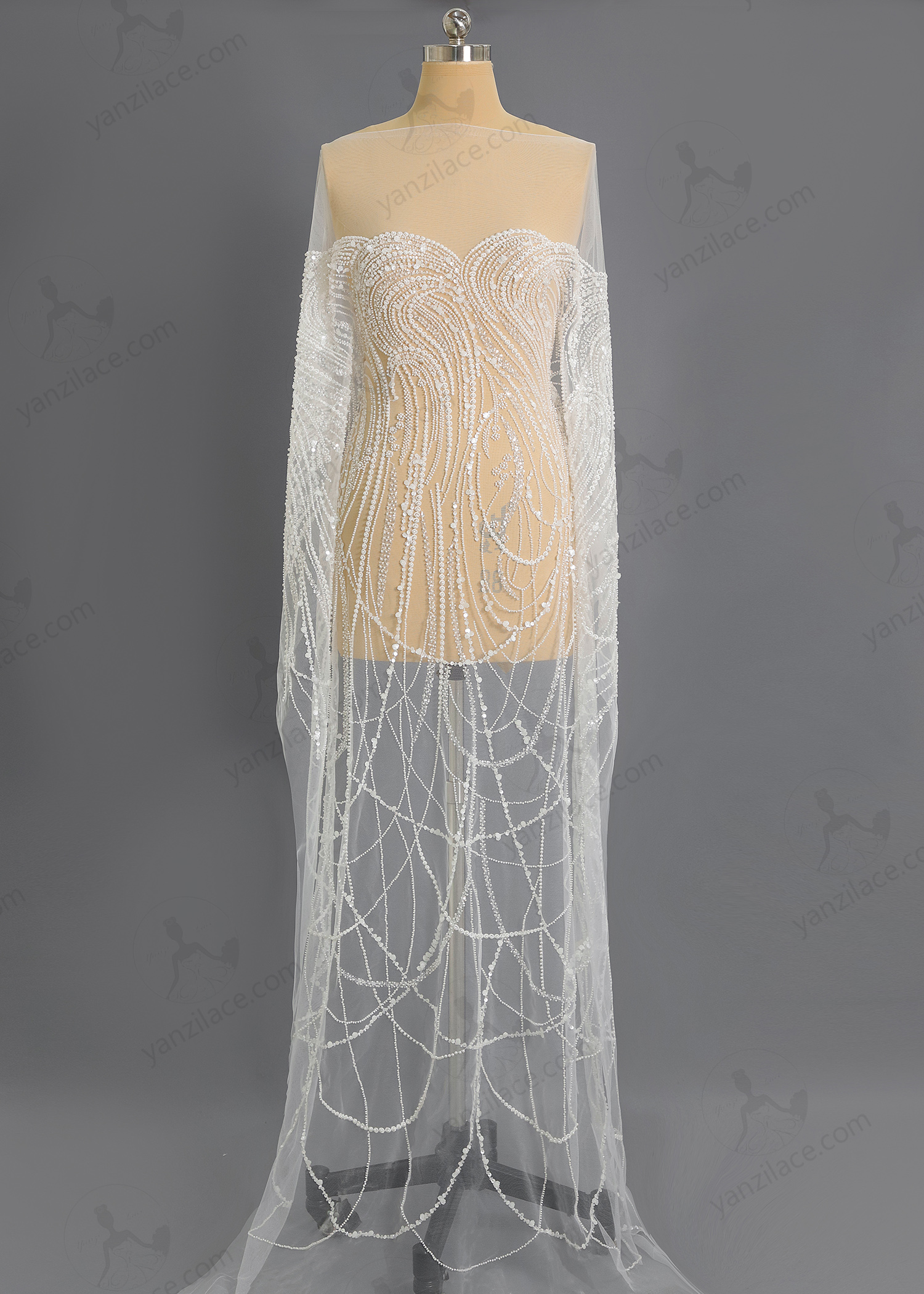 Yanzi bridal fabric luxury embroidery beads sequins lace (YZZX1047)