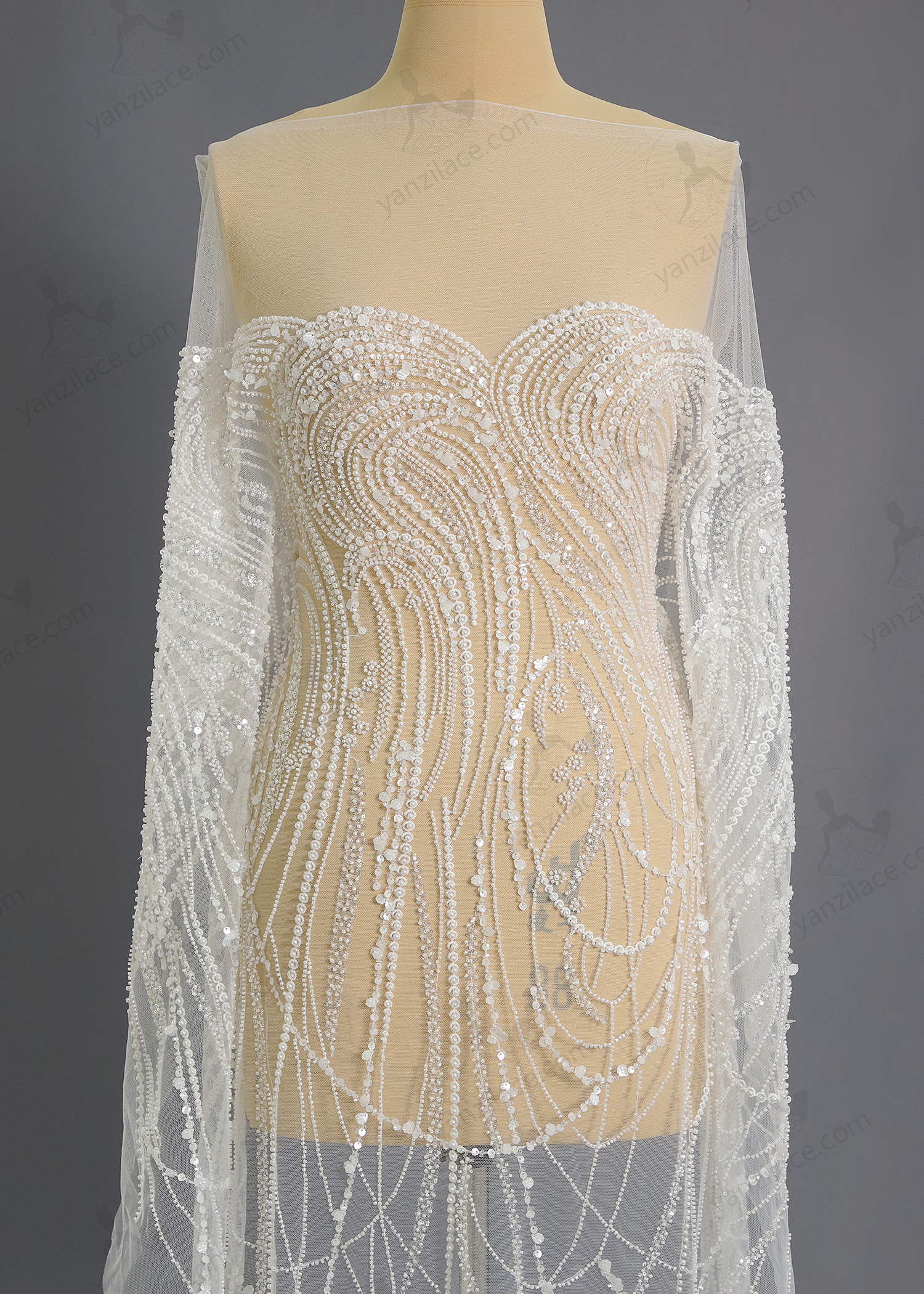 Yanzi bridal fabric luxury embroidery beads sequins lace (YZZX1047)