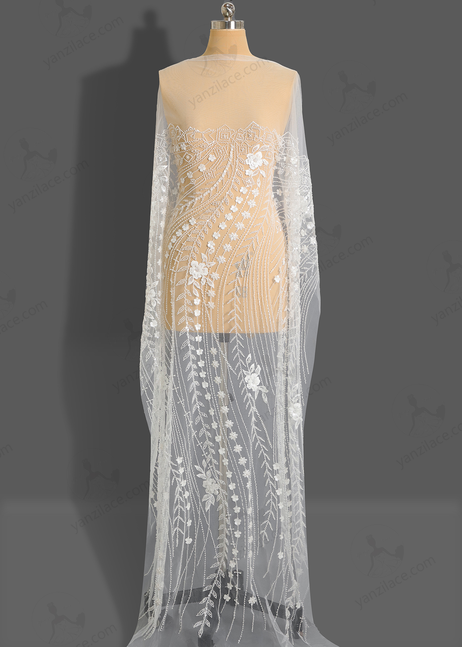 Yanzi bridal fabric luxury embroidery beads sequins lace (YZZX1050)