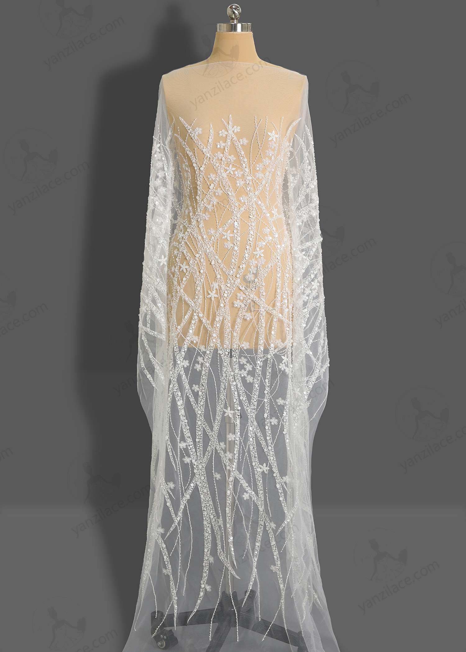 Yanzi bridal fabric luxury embroidery beads sequins lace (YZZX1046)