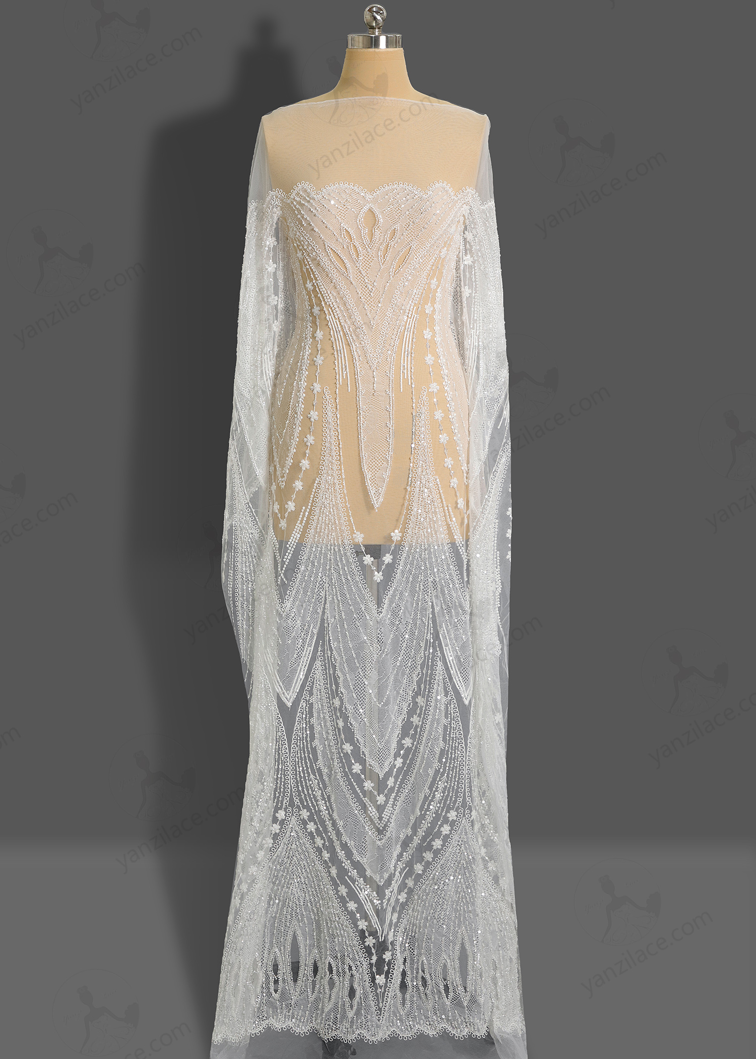 Yanzi bridal fabric luxury embroidery beads sequins lace (YZZX1048)