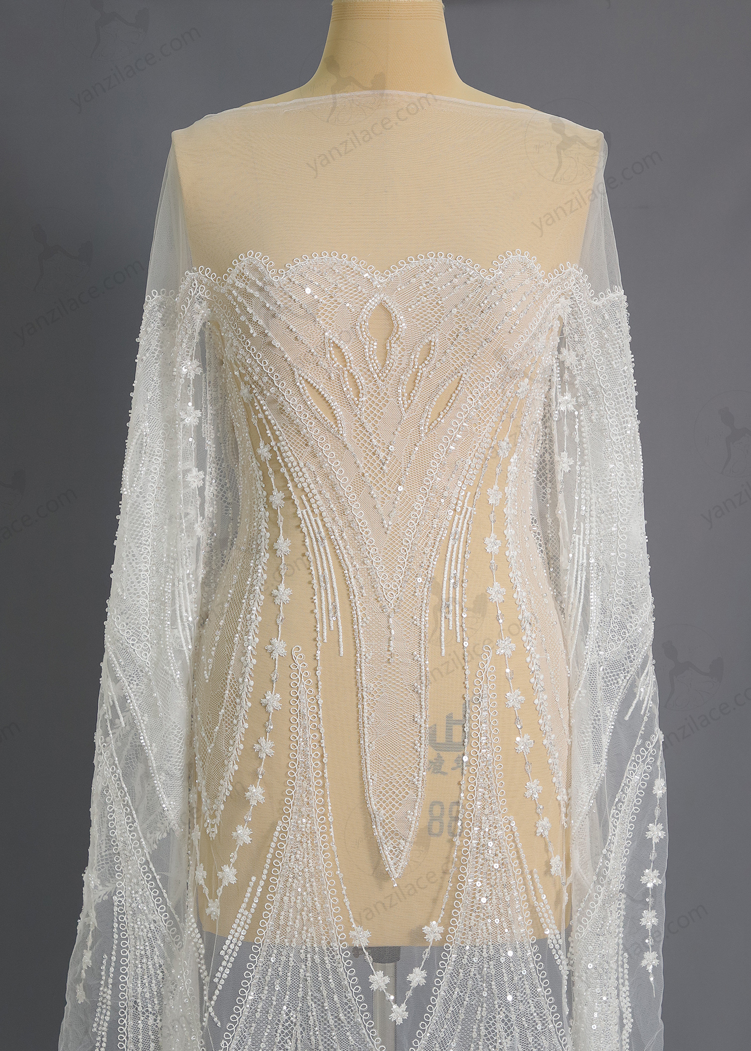 Yanzi bridal fabric luxury embroidery beads sequins lace (YZZX1048)