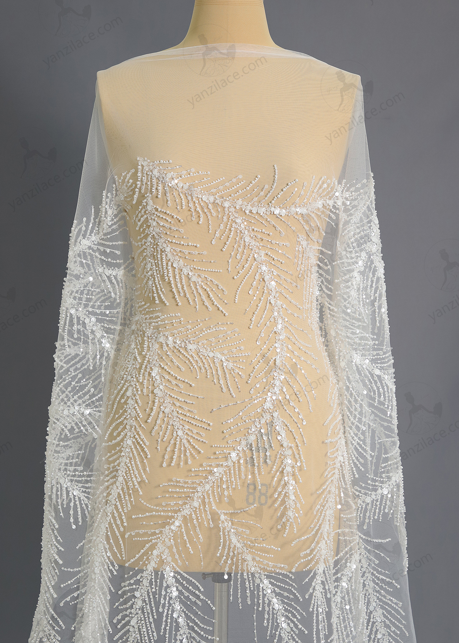 Yanzi bridal fabric luxury embroidery beads sequins lace (YZZX1049)