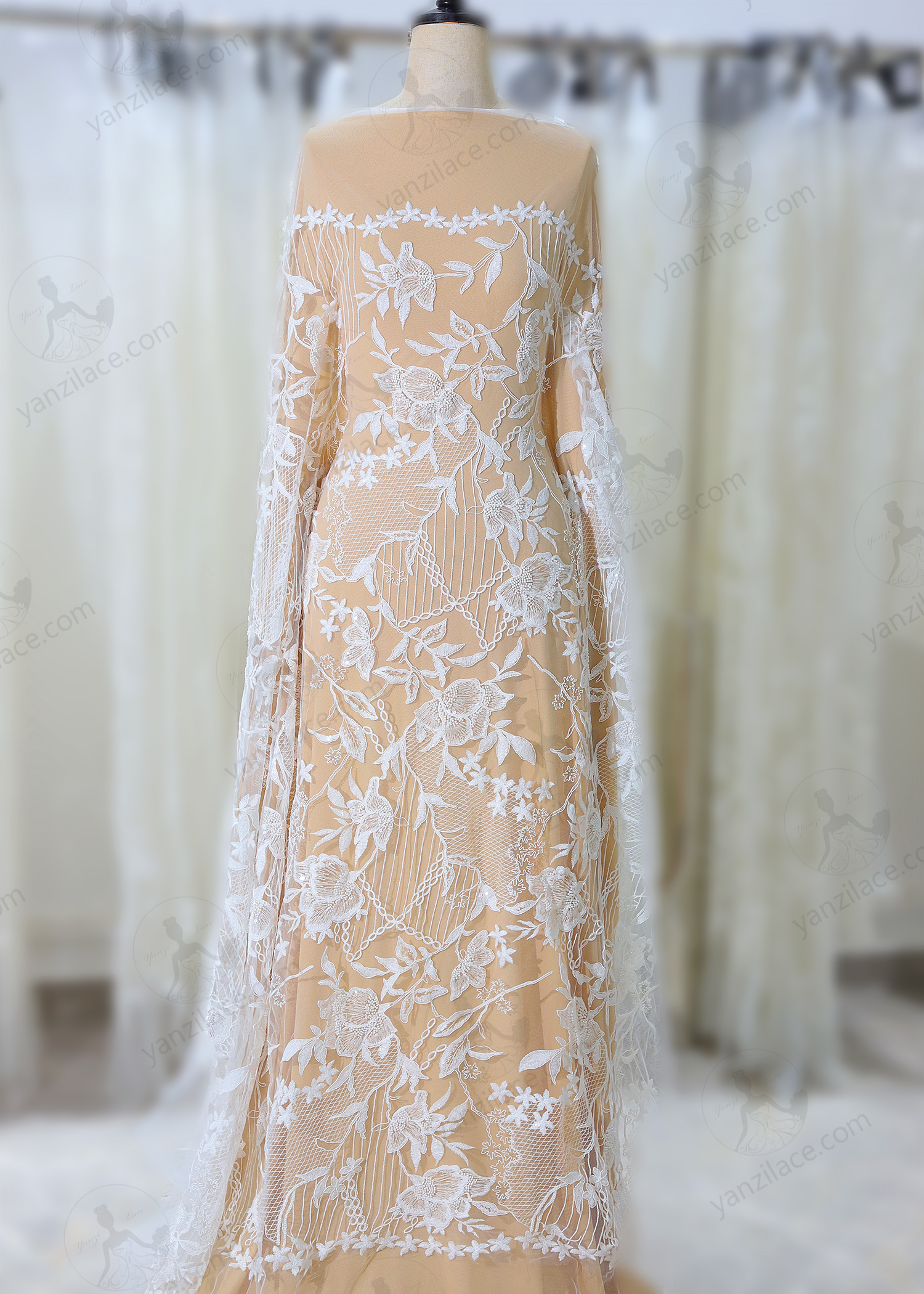 Yanzi corded bead embroidered lace with sequin  (YZC016)