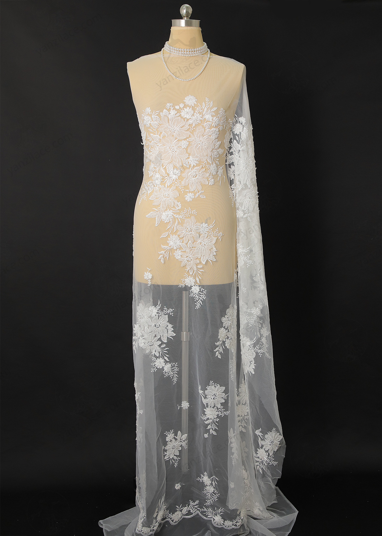 Yanzi bridal fabric luxury embroidery beads sequins lace (YZZX1093-3）
