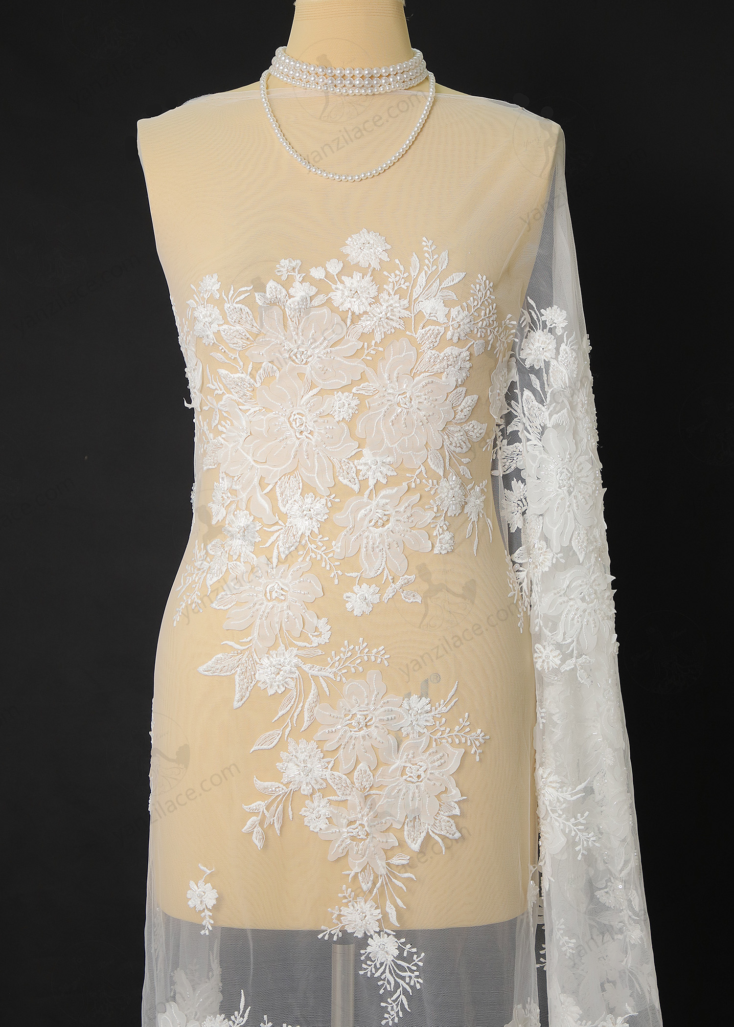 Yanzi bridal fabric luxury embroidery beads sequins lace (YZZX1093-3）