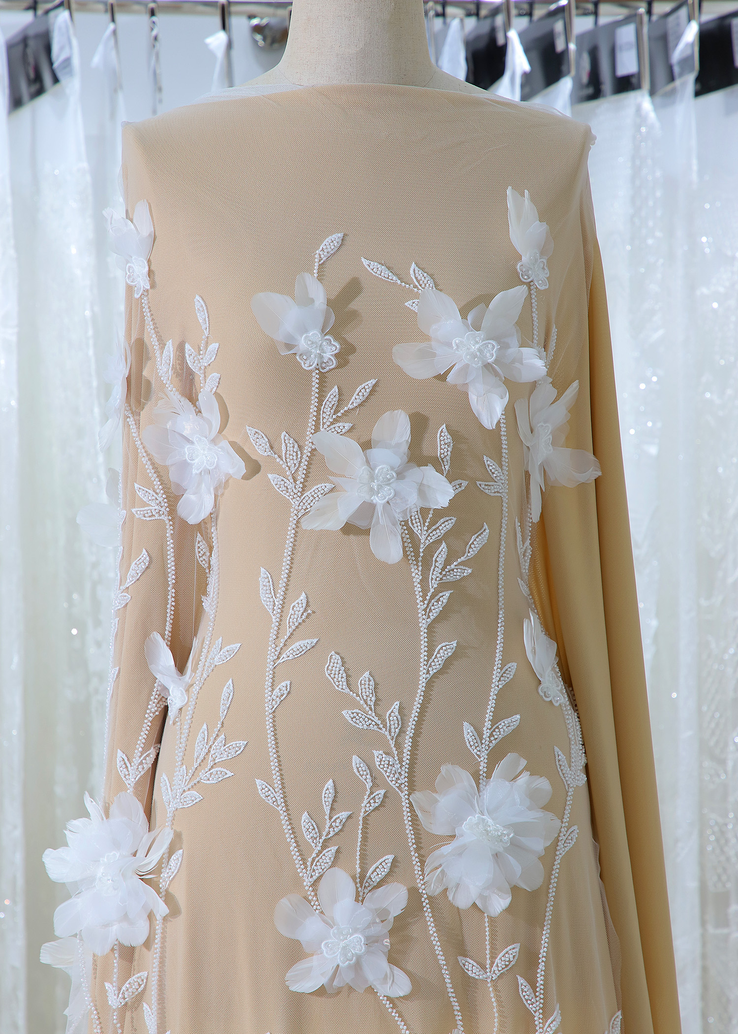 Yanzi 3D floral embroidered lace with beaded sequin  (YZ3D069)