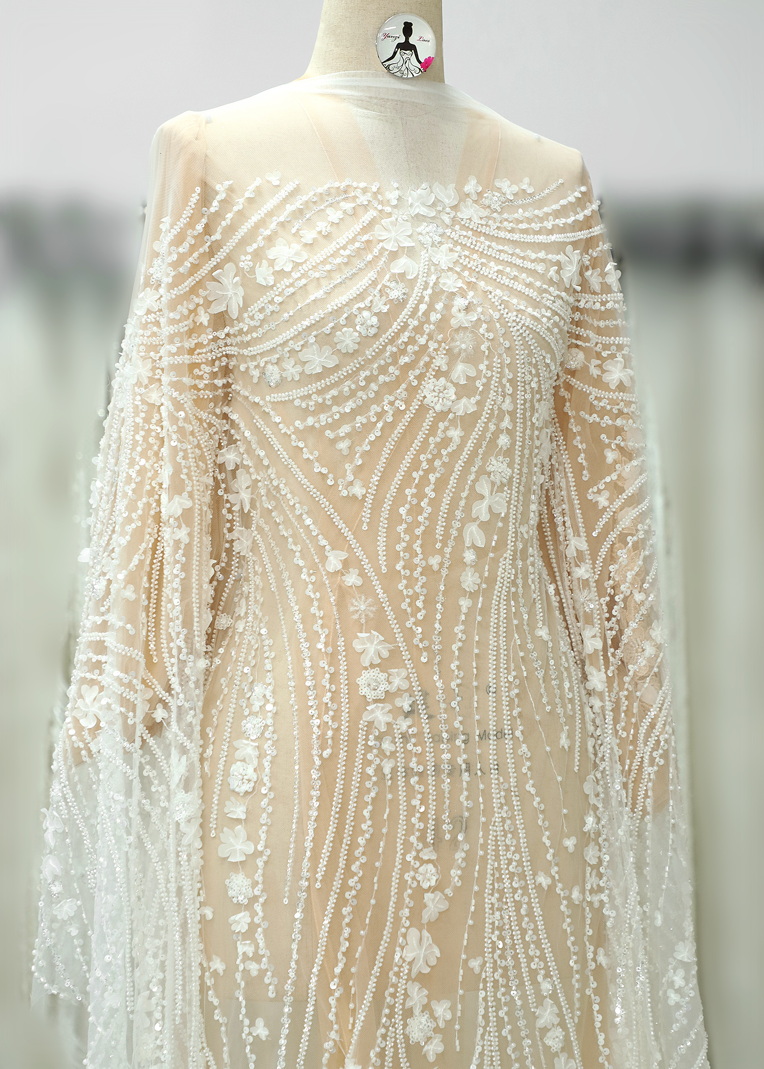 Yanzi 3d floral Laser beaded sequin embroidered lace (YZZX775)