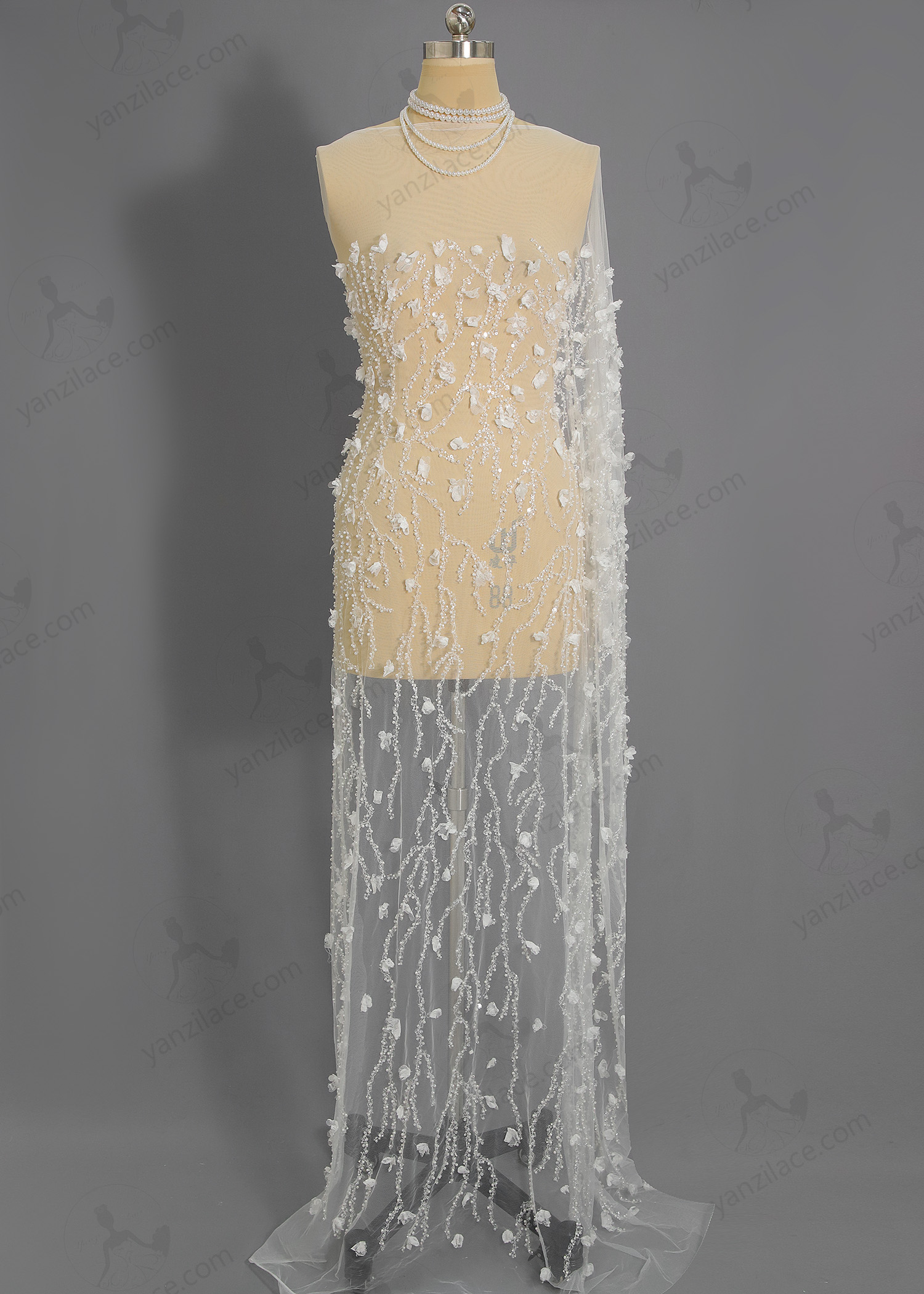 Yanzi bridal fabric luxury embroidery beads sequins lace (YZZX1063-2)