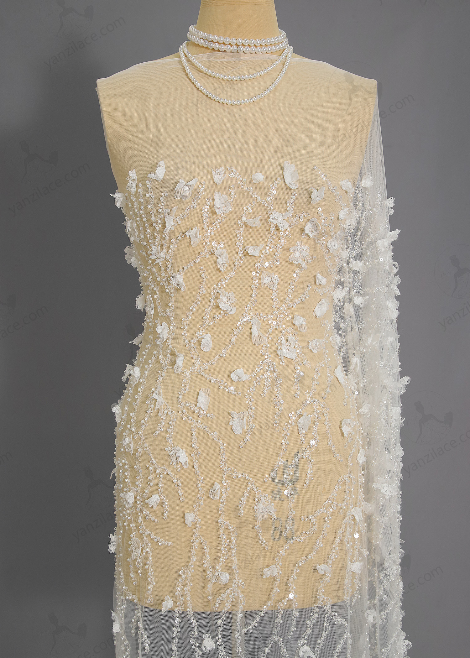 Yanzi bridal fabric luxury embroidery beads sequins lace (YZZX1063-2)