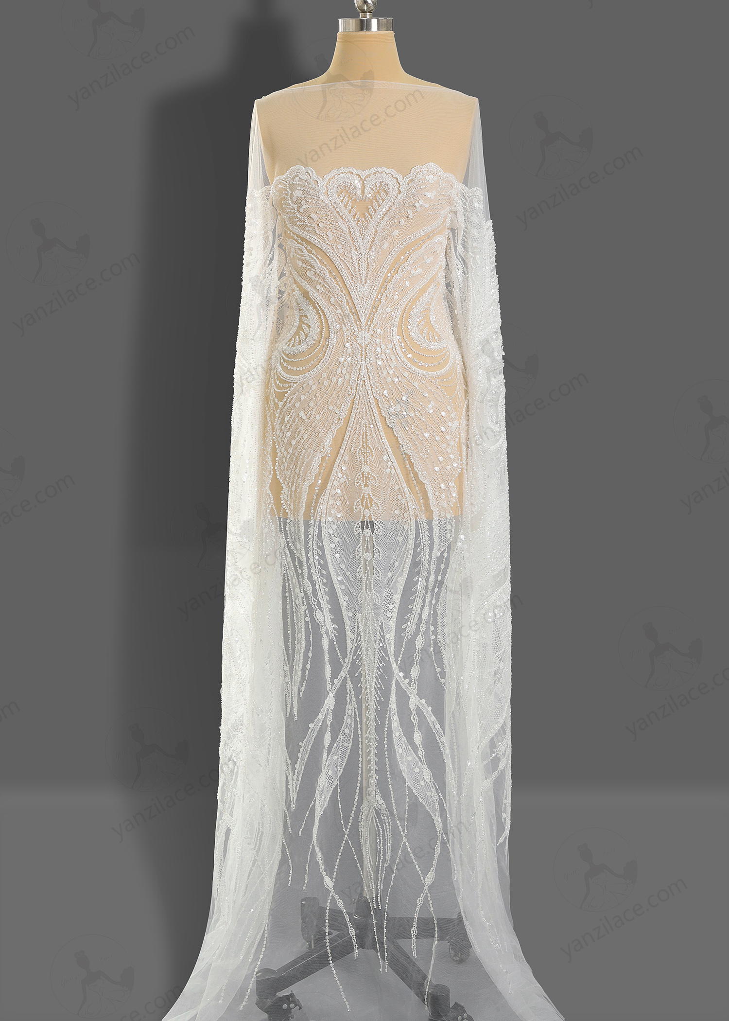 Yanzi bridal fabric luxury embroidery beads sequins lace (YZZX1043)