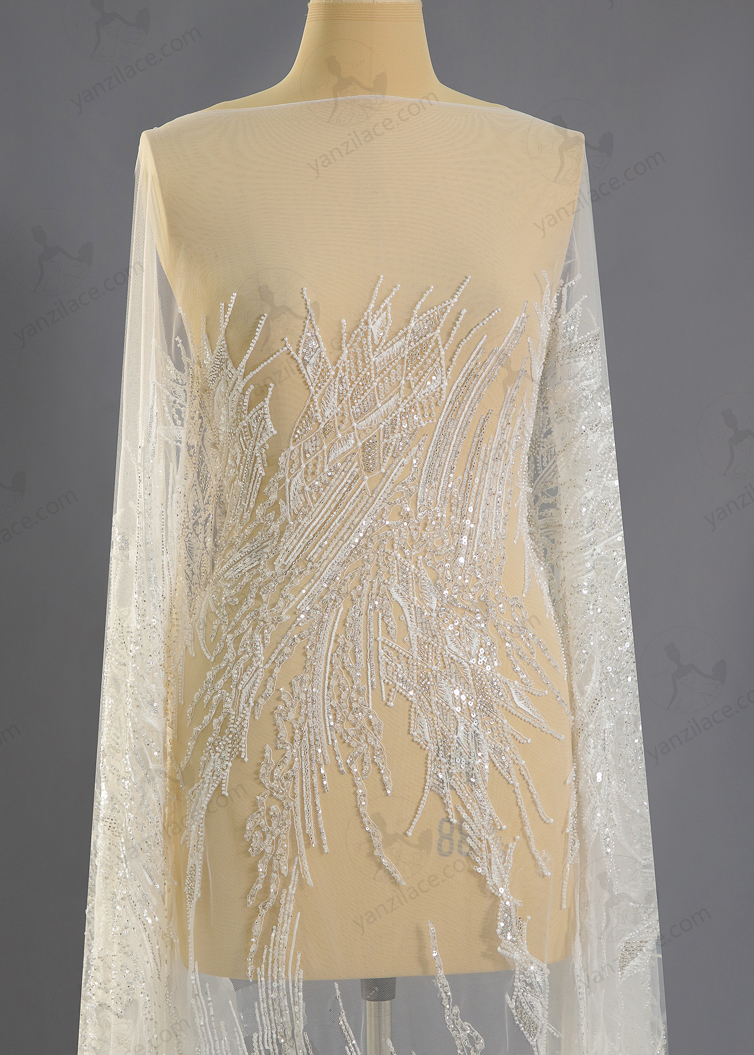 Yanzi bridal fabric luxury embroidery beads sequins lace (YZZX1042)