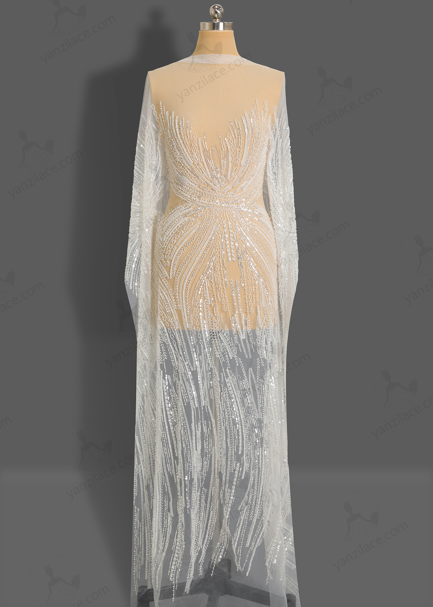 Yanzi bridal fabric luxury embroidery beads sequins lace (YZZX1059)