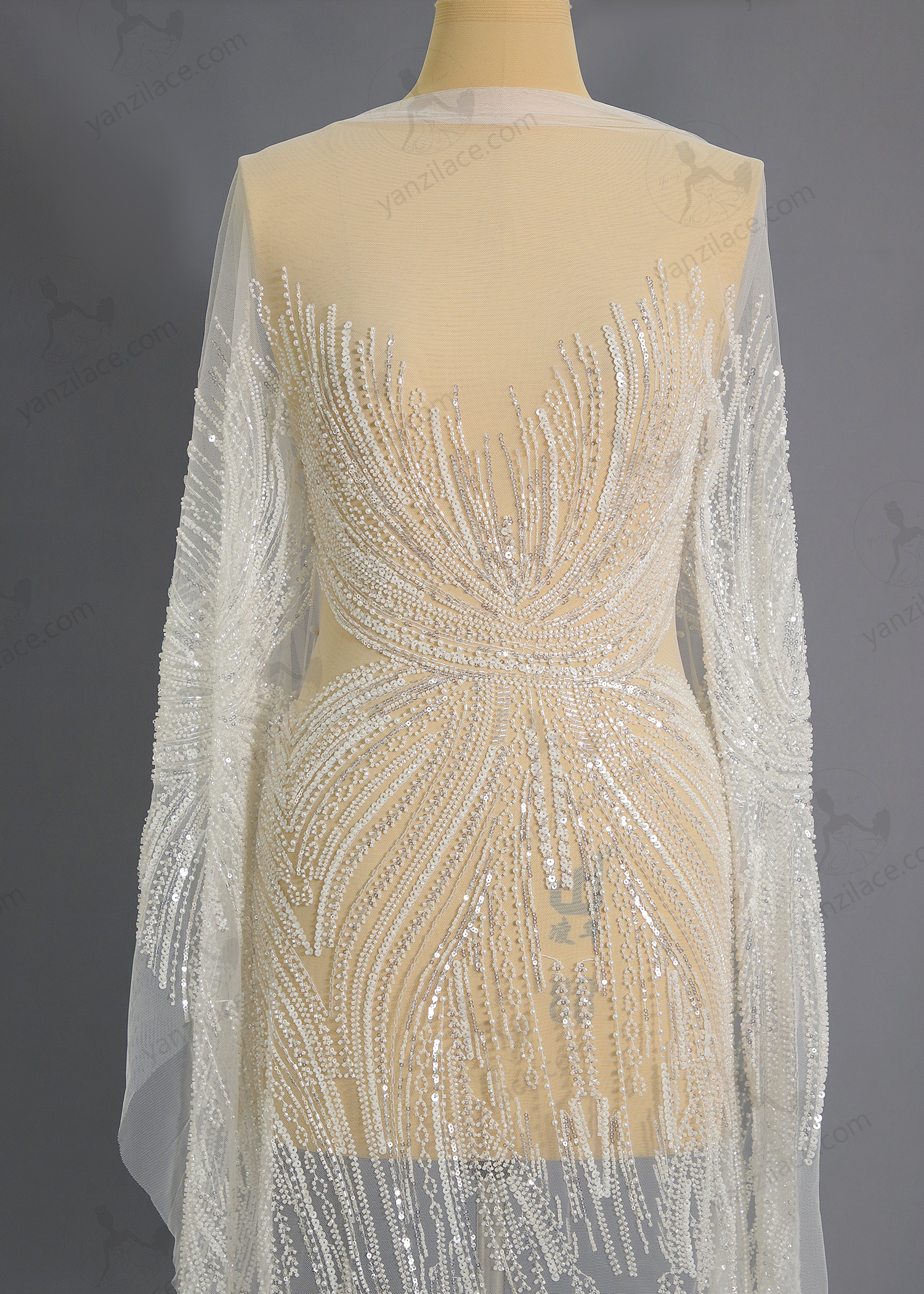 Yanzi bridal fabric luxury embroidery beads sequins lace (YZZX1059)