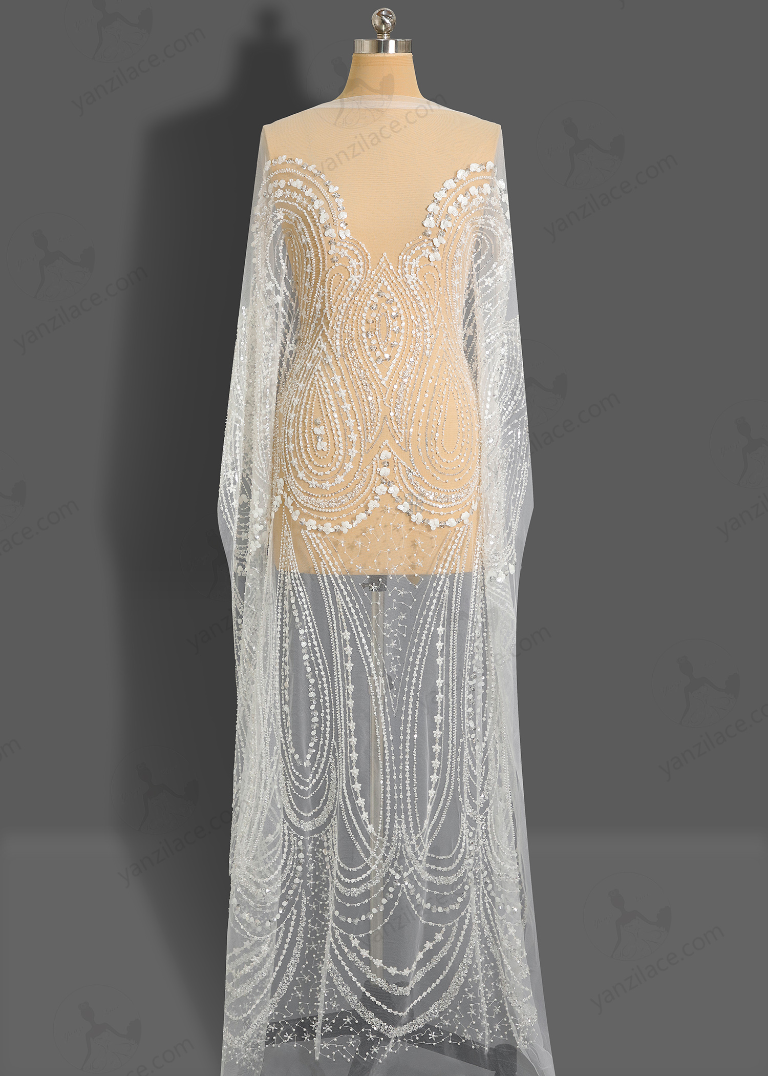 Yanzi bridal fabric luxury embroidery beads sequins lace (YZZX1056)