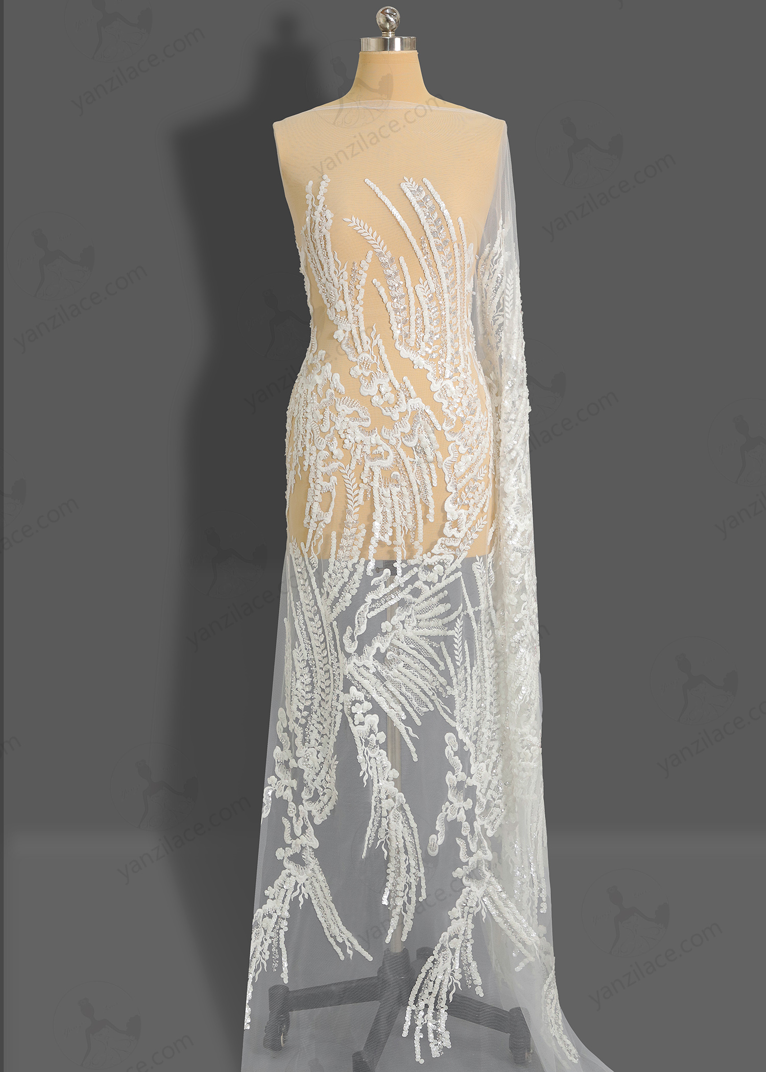 Yanzi bridal fabric luxury embroidery beads sequins lace (YZZX1060)