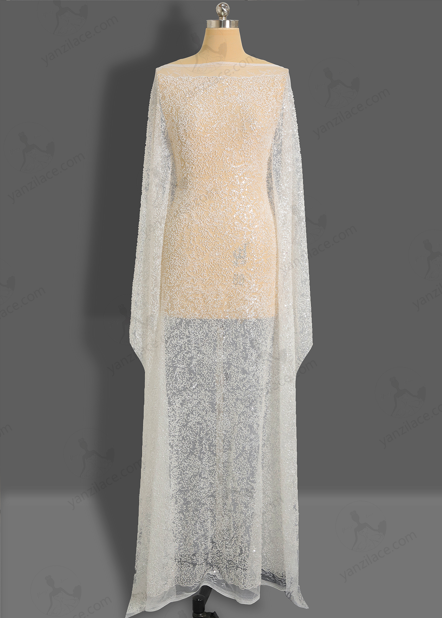 Yanzi bridal fabric luxury embroidery beads sequins lace (YZZX1061)