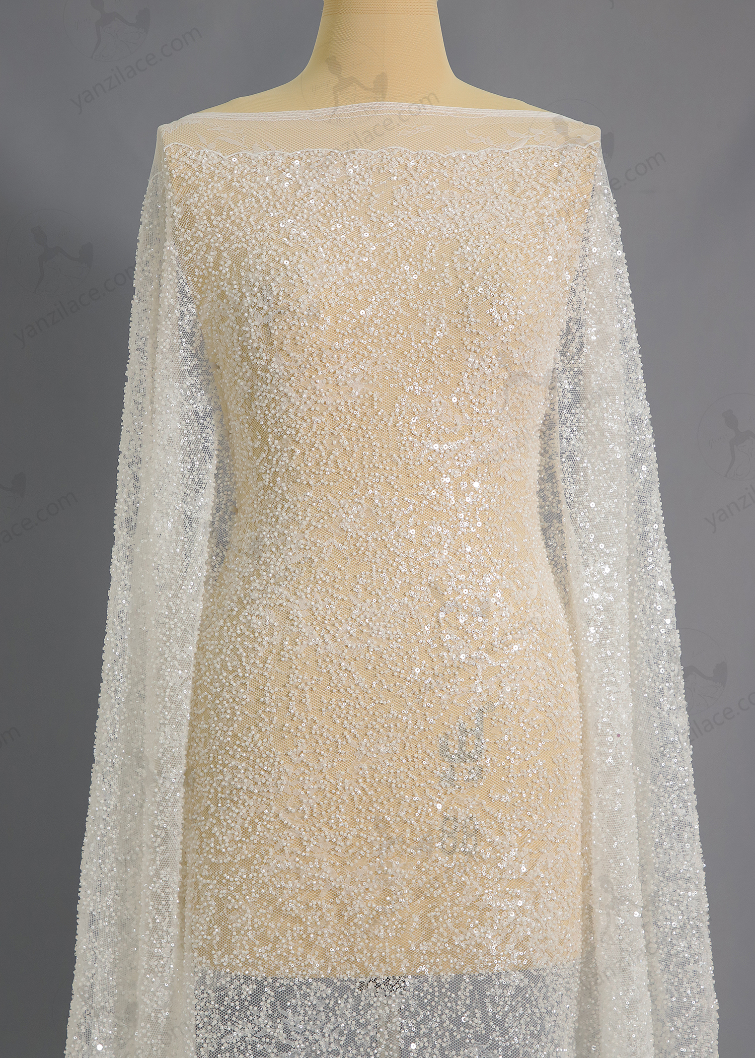 Yanzi bridal fabric luxury embroidery beads sequins lace (YZZX1061)