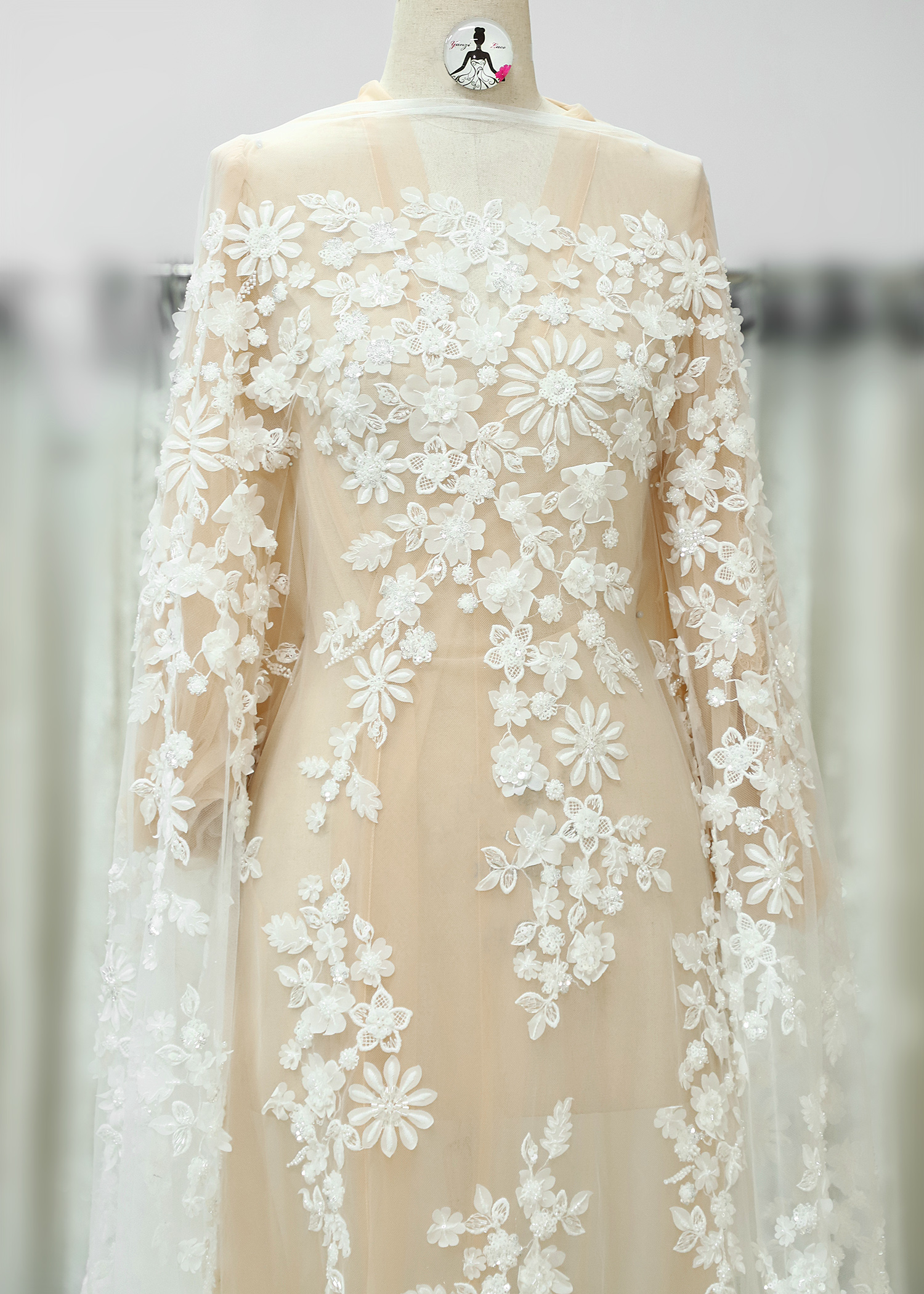 Yanzi 3d floral Laser beaded sequin embroidered lace (YZZX778)