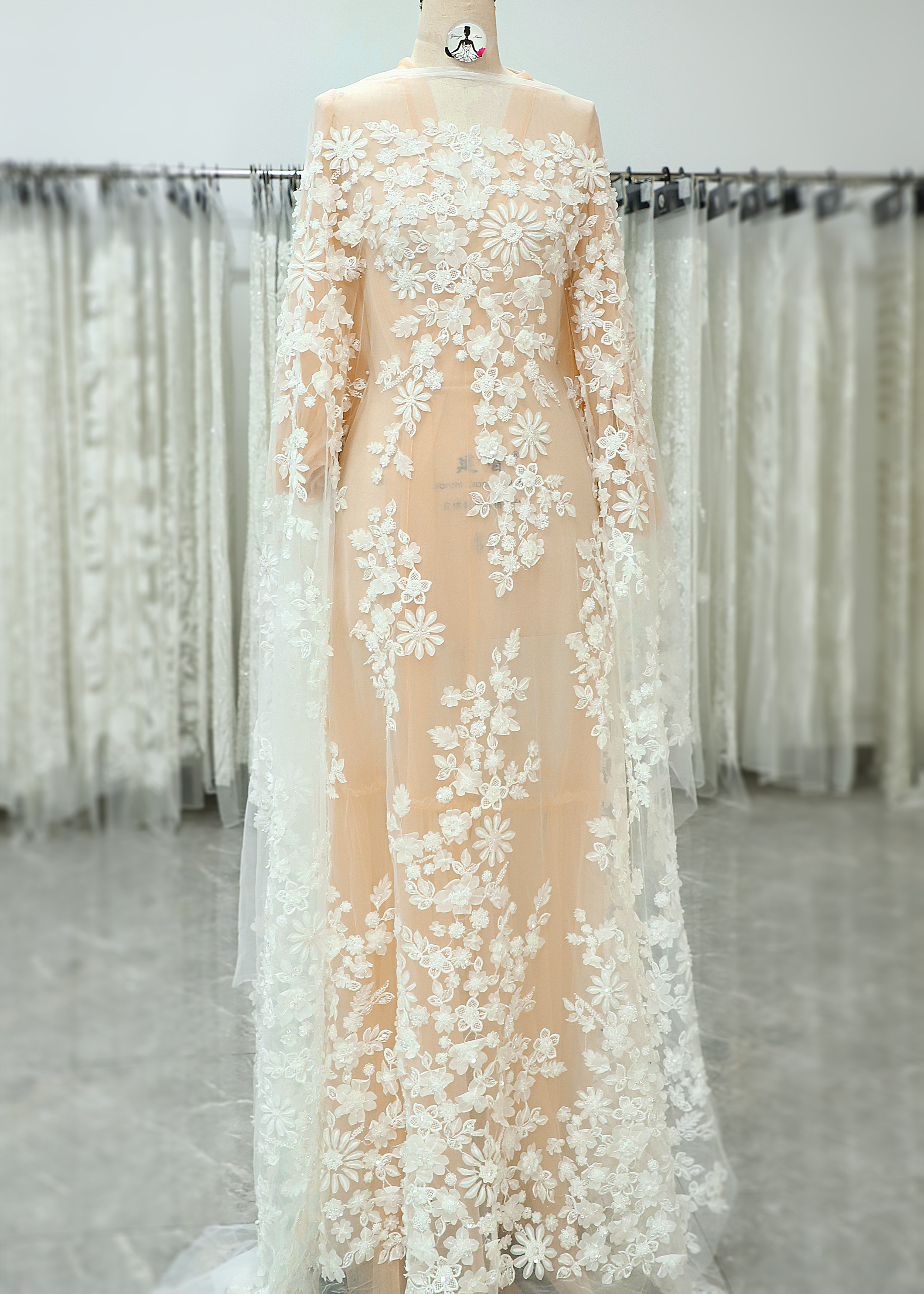 Yanzi 3d floral Laser beaded sequin embroidered lace (YZZX778)