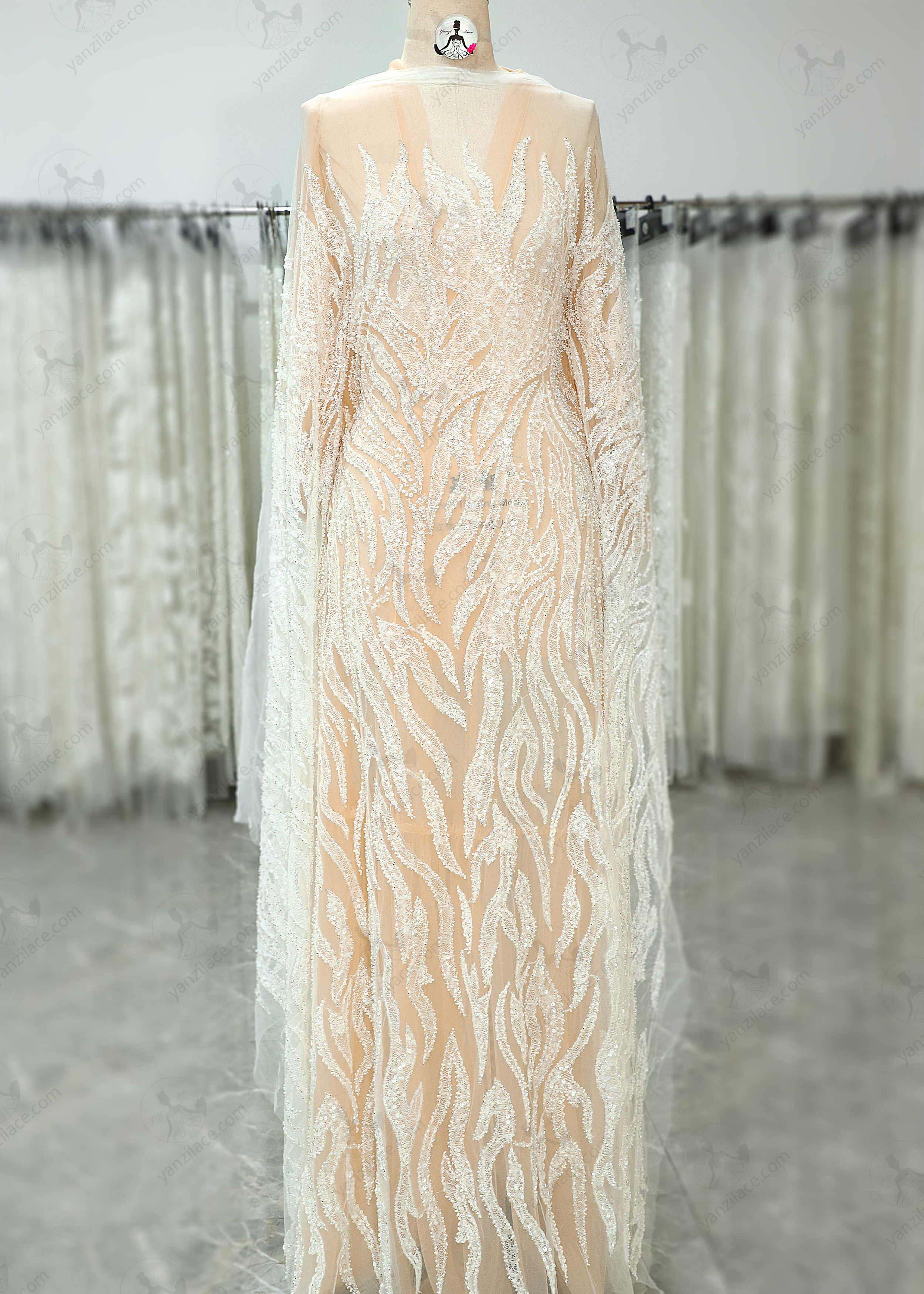 Yanzi Laser lace beaded sequin embroidered lace (YZZX776)