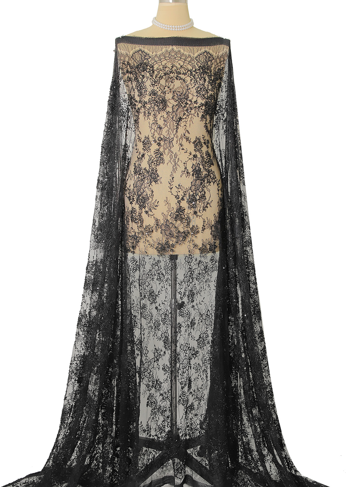 Yanzi cEyelash lace with bead embroidery fabric (YZZX892+L9315）