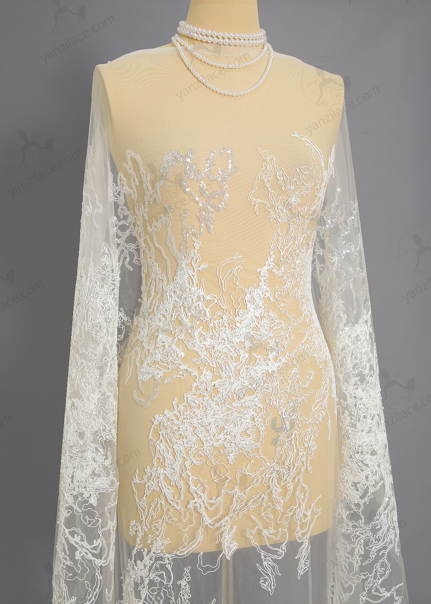 Yanzi corded bead embroidered lace with sequin  (YZC001A)