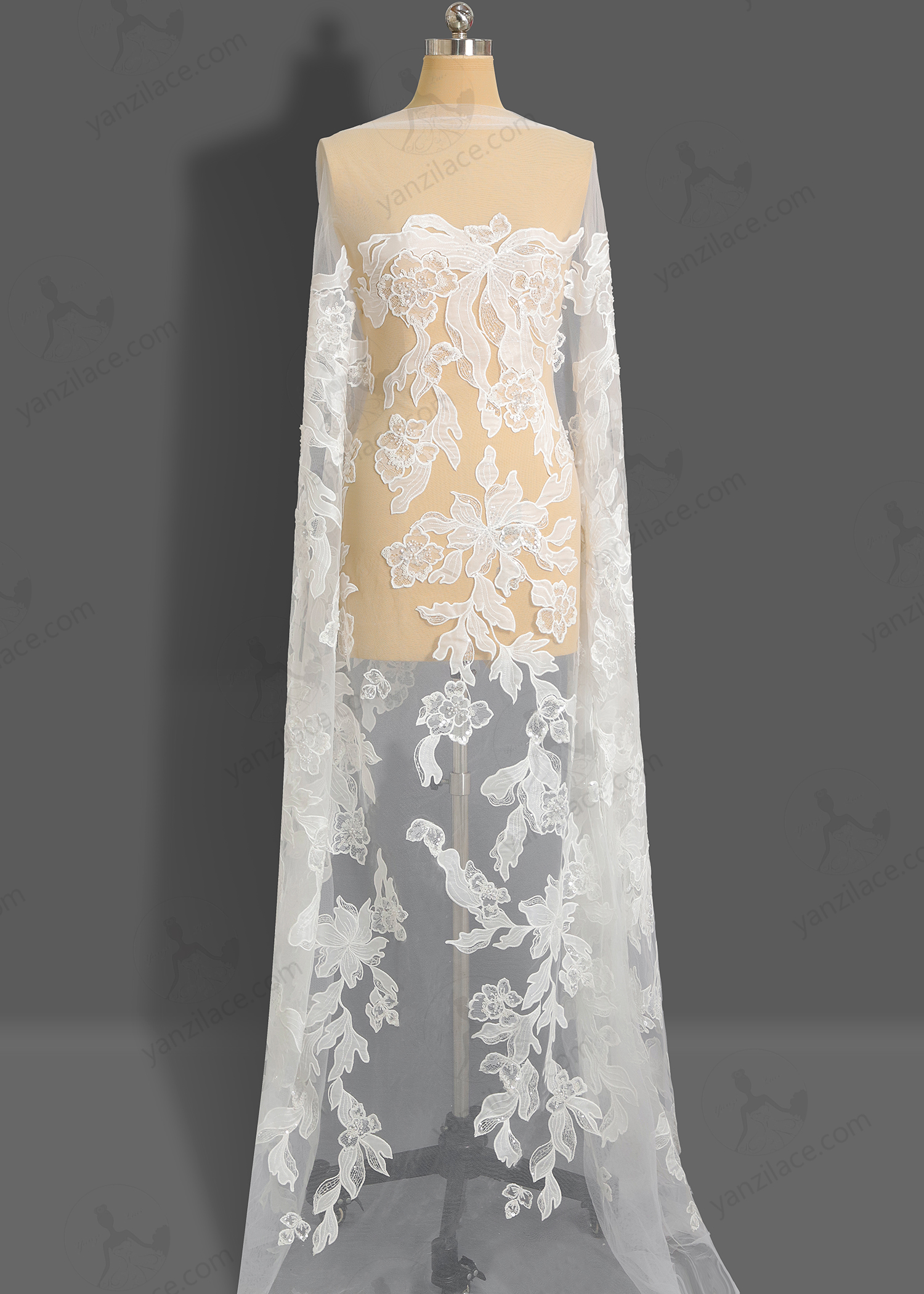 Yanzi bridal fabric luxury embroidery beads sequins lace (YZZX1052)