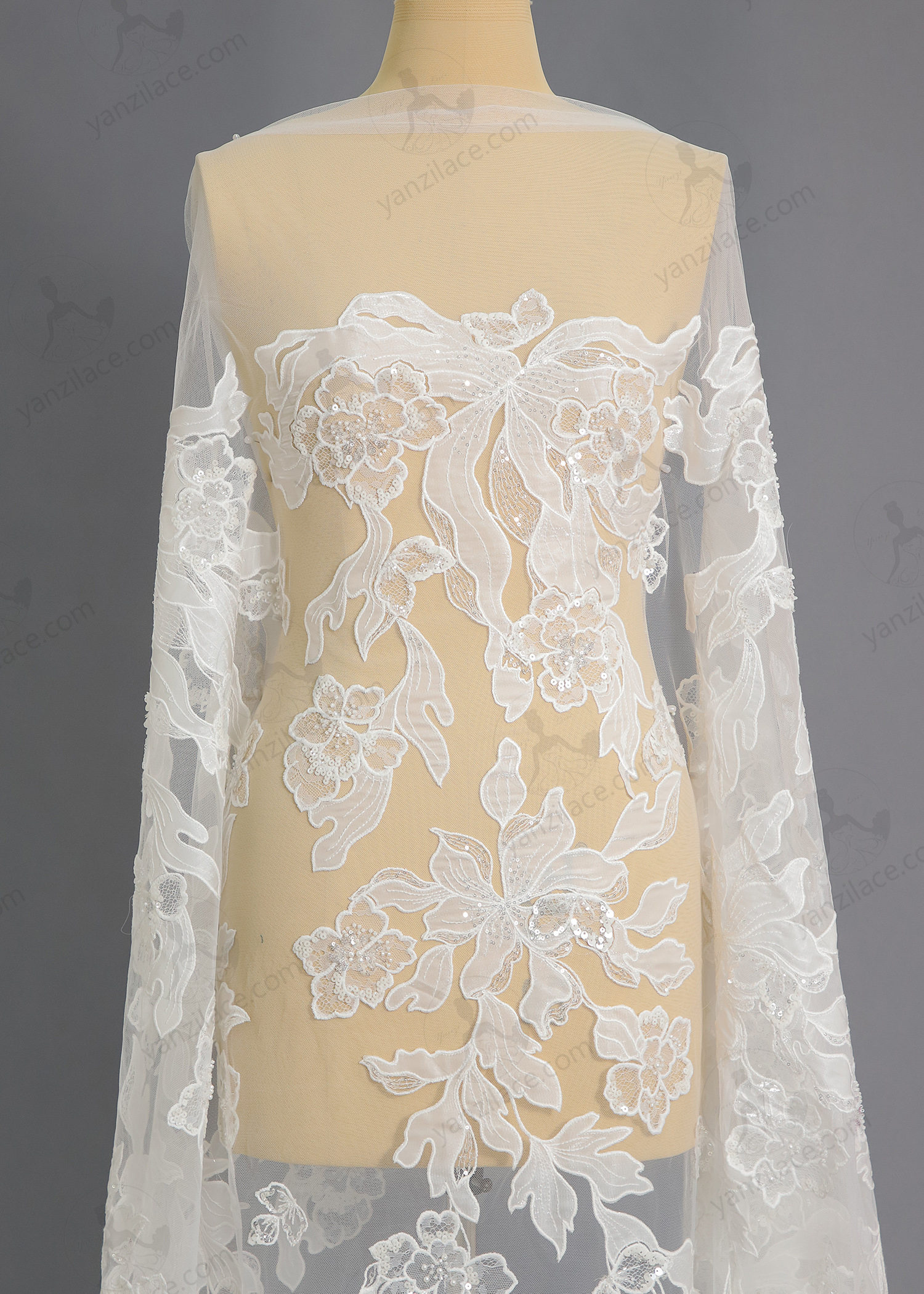 Yanzi bridal fabric luxury embroidery beads sequins lace (YZZX1052)