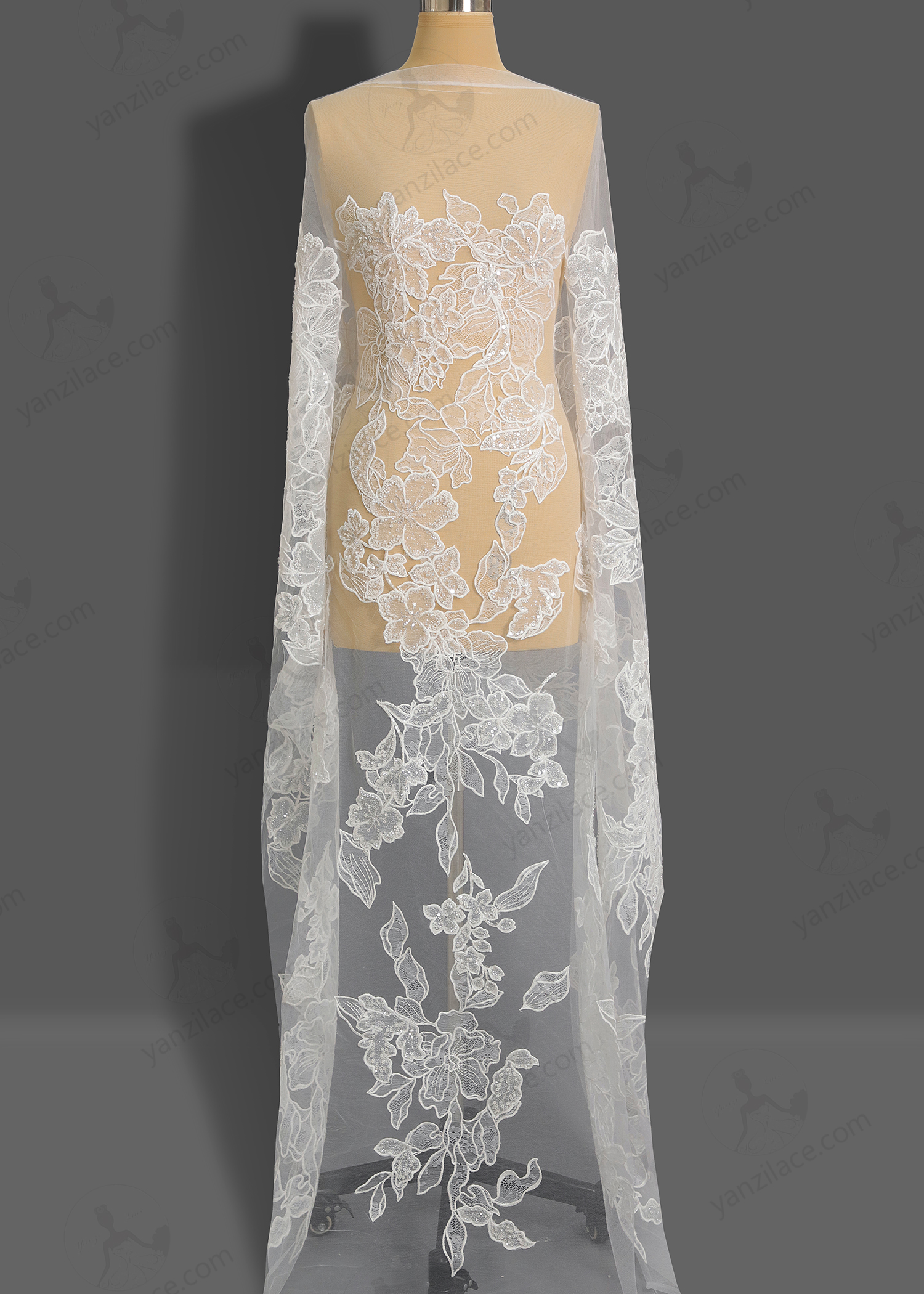 Yanzi bridal fabric luxury embroidery beads sequins lace (YZZX1053)