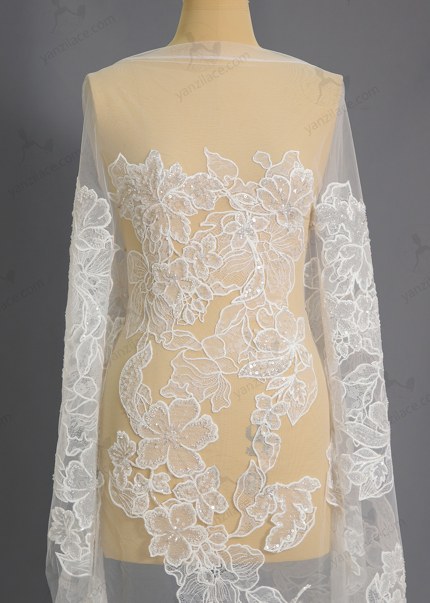 Yanzi bridal fabric luxury embroidery beads sequins lace (YZZX1053)