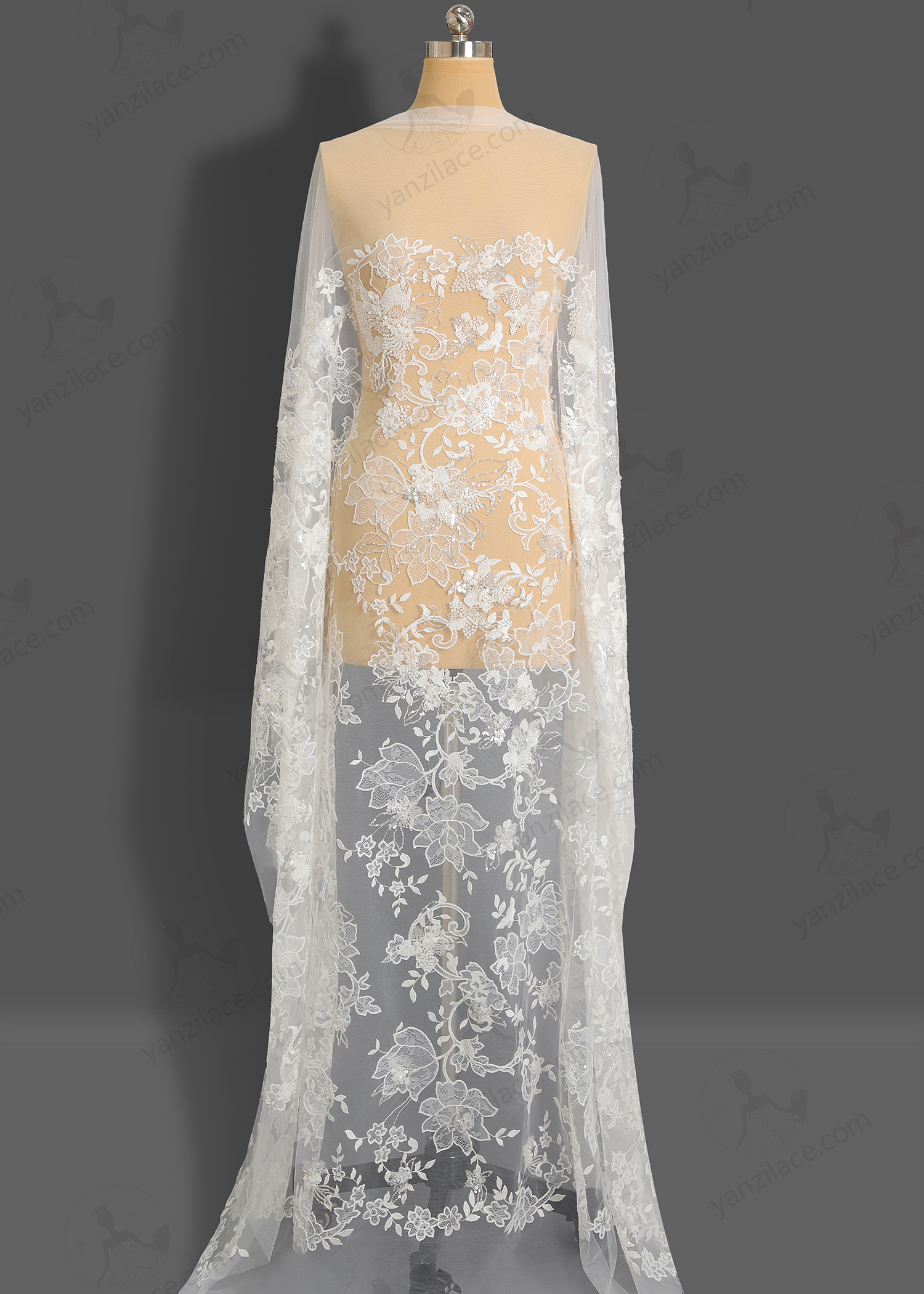 Yanzi bridal fabric luxury embroidery beads sequins lace (YZZX1051)