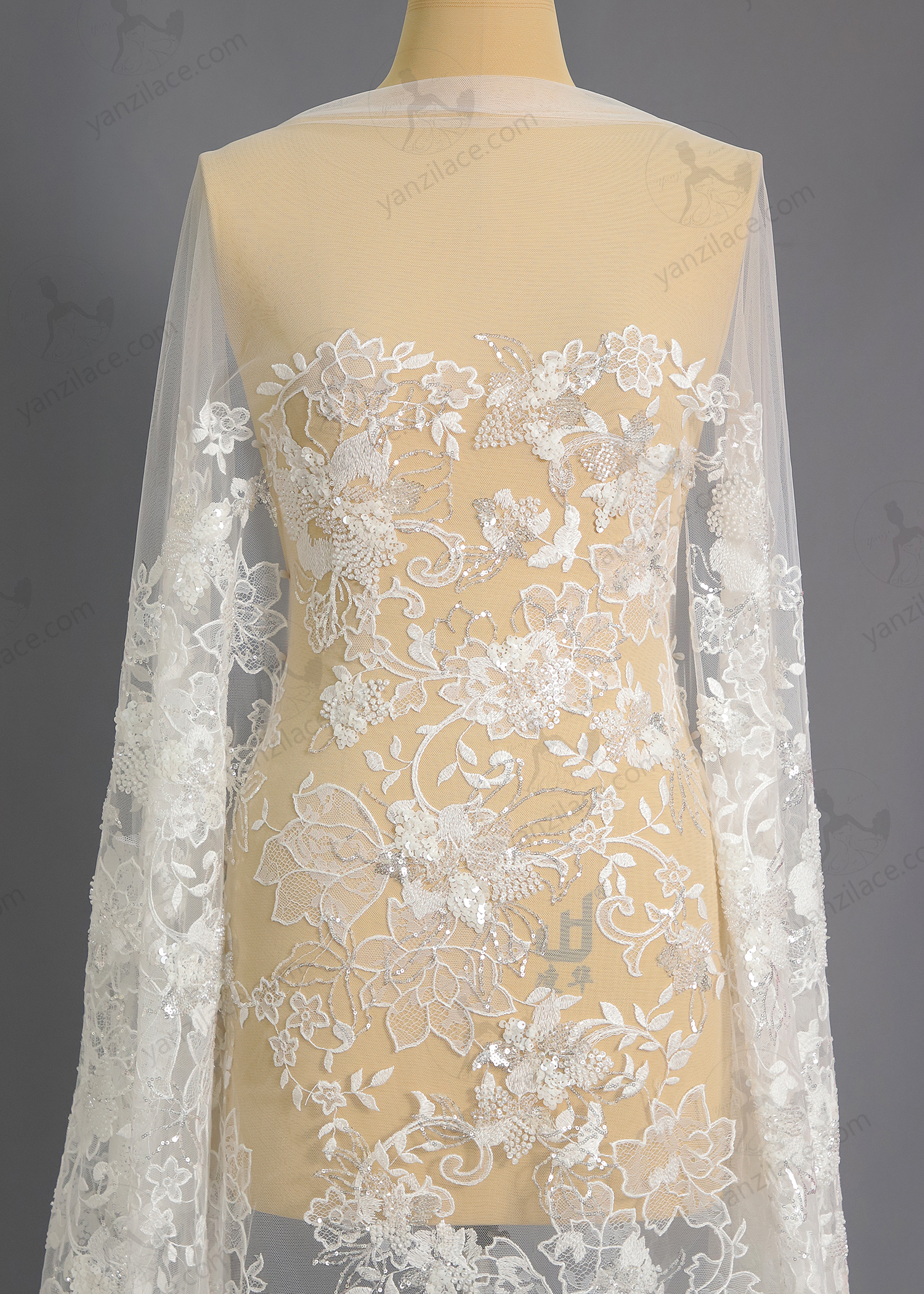 Yanzi bridal fabric luxury embroidery beads sequins lace (YZZX1051)