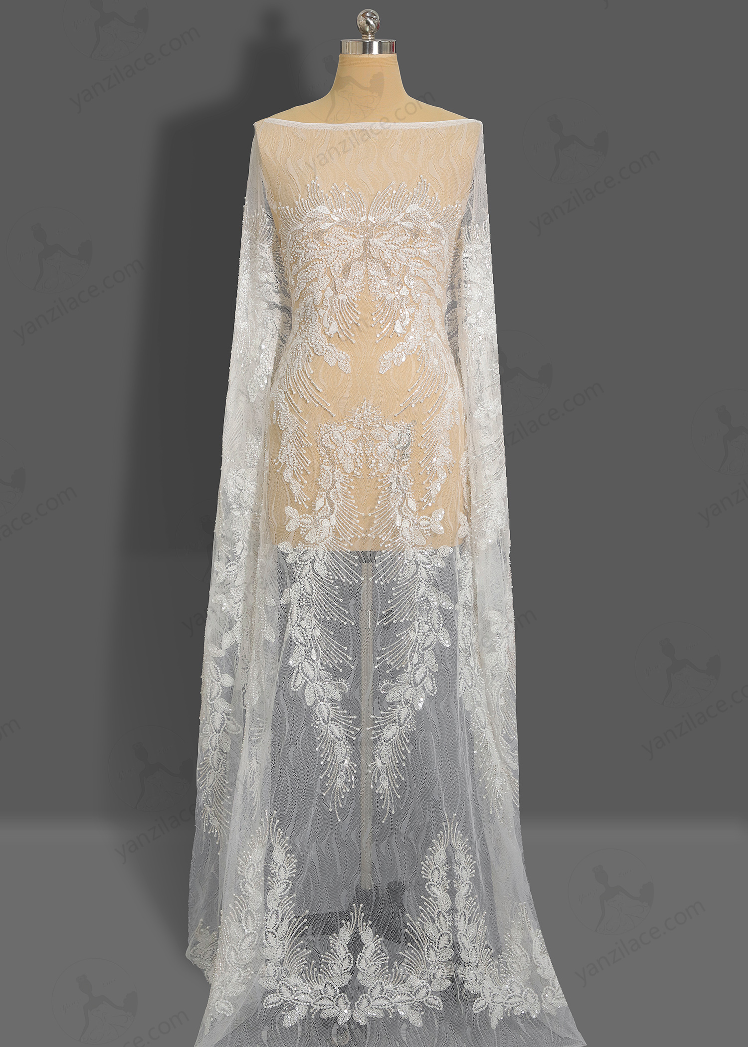 Yanzi bridal fabric luxury embroidery beads sequins lace (YZZX1062)