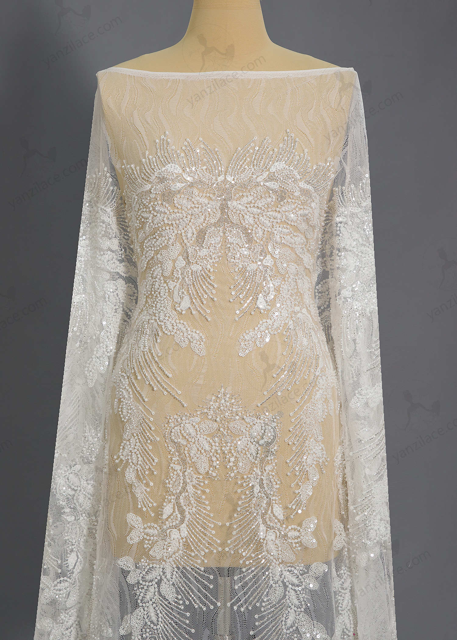 Yanzi bridal fabric luxury embroidery beads sequins lace (YZZX1062)