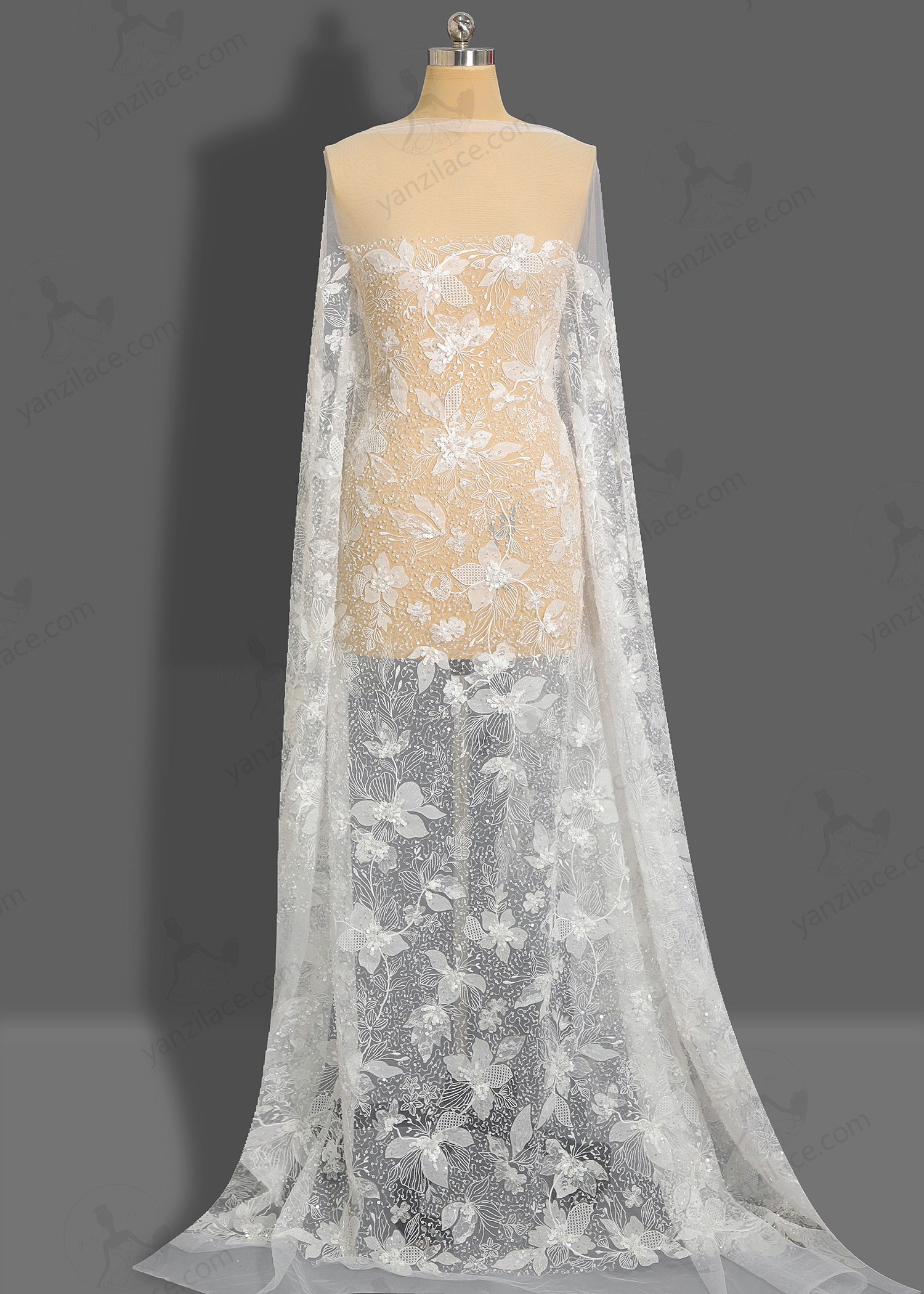 Yanzi bridal fabric luxury embroidery beads sequins lace (YZZX1064)